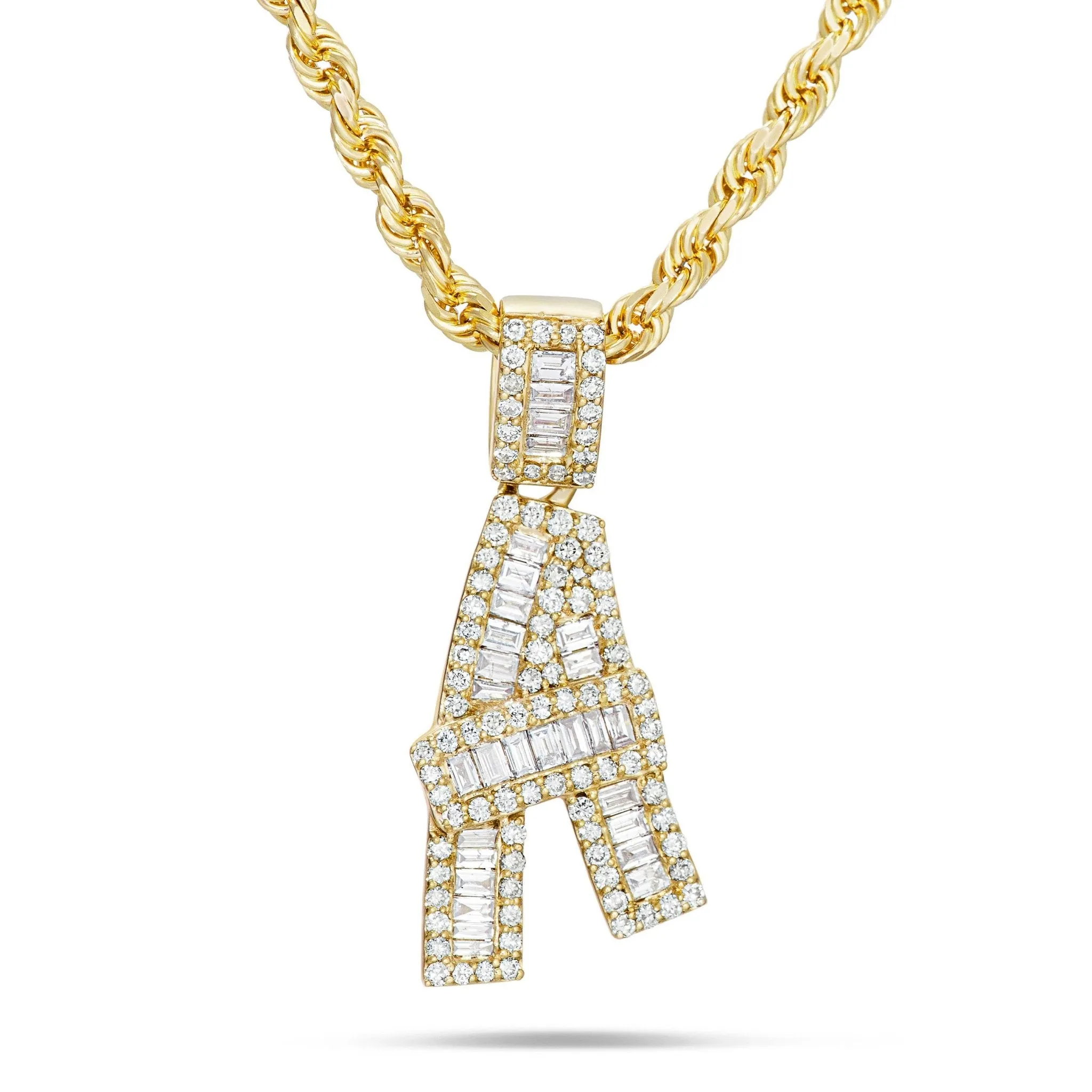 10K Gold 1.20ct Baguette Diamond Initial Pendant