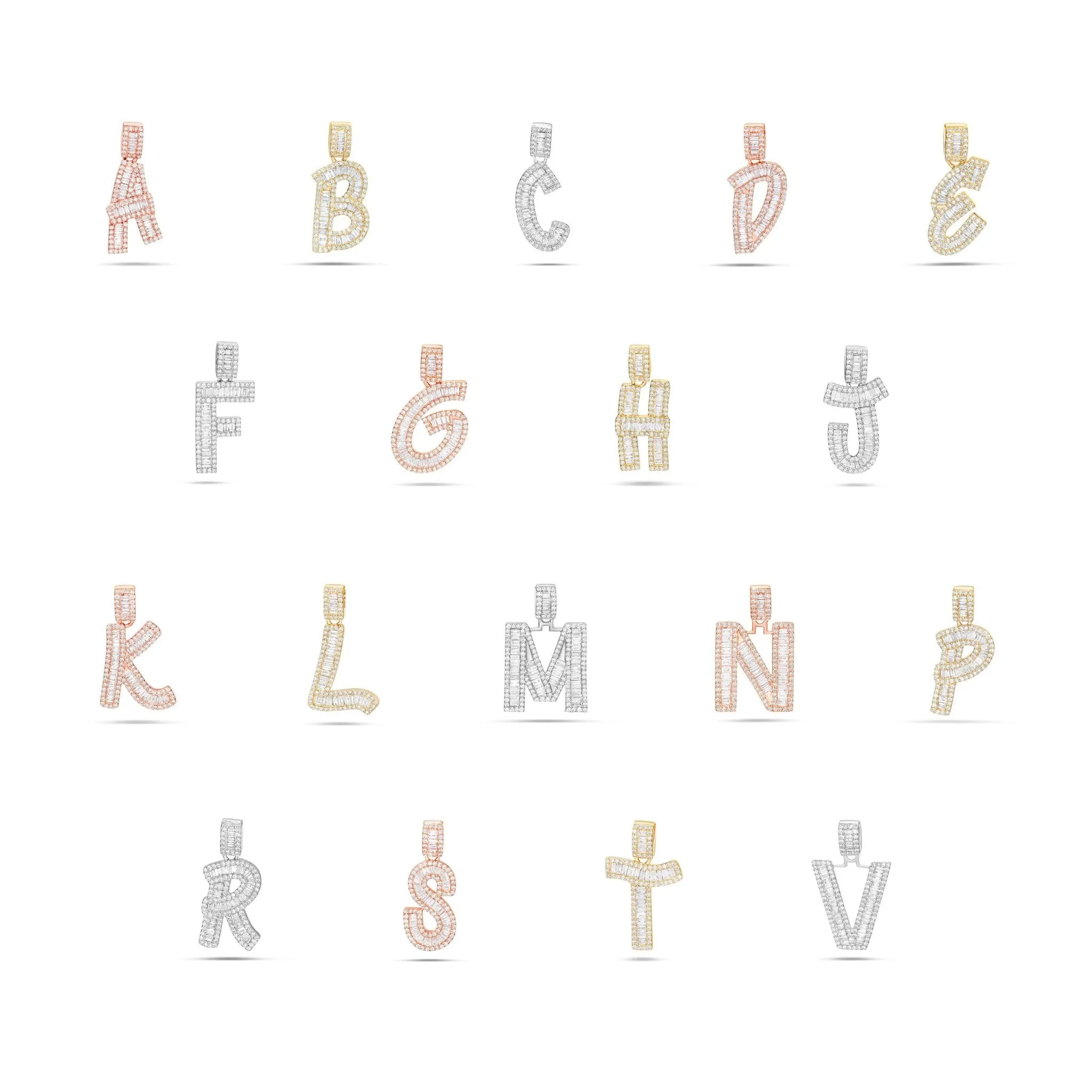 10K Gold 1.20ct Baguette Diamond Initial Pendant