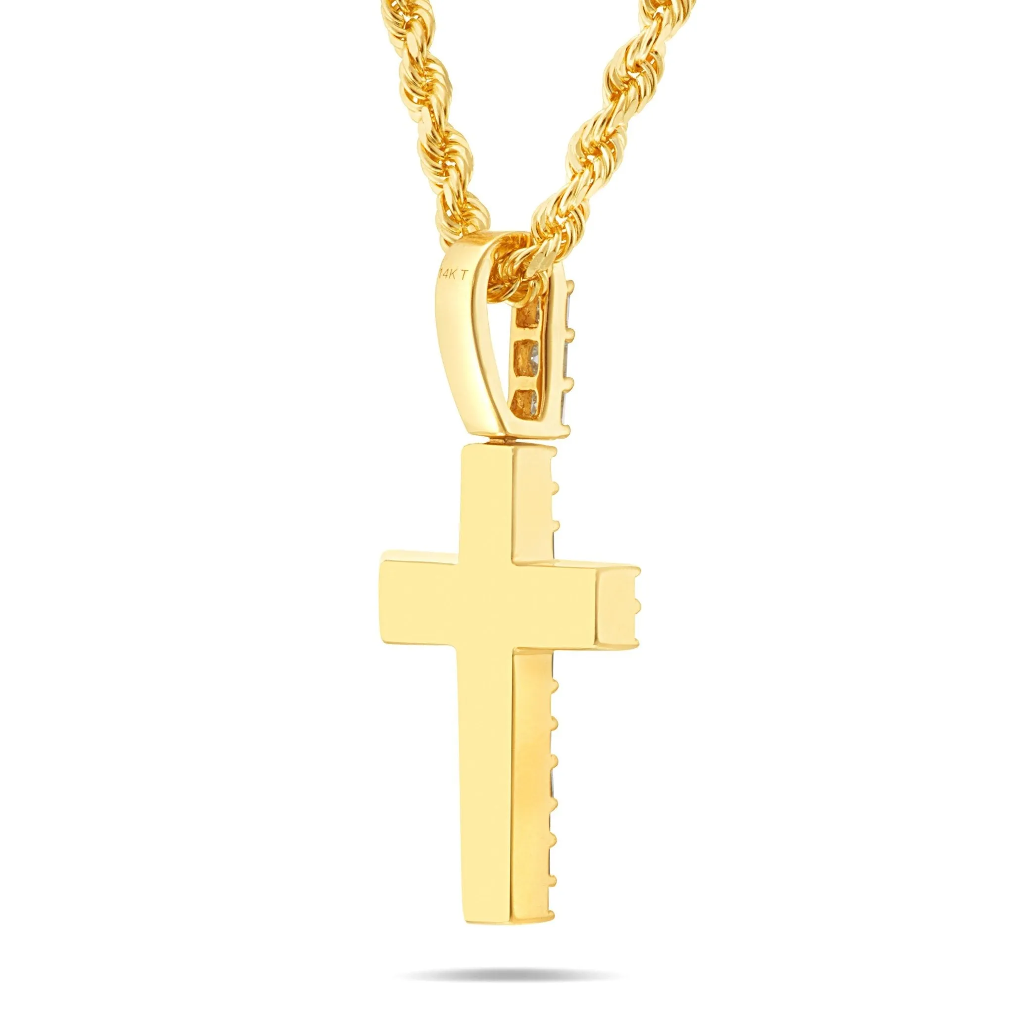 14K Gold 1.68ct Emerald Diamond Cross Pendant