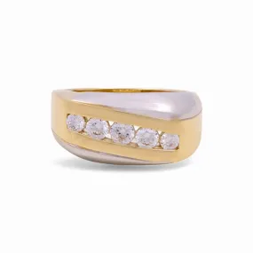 14K Yellow and White Gold Fashion Men's Ring with Cz / Size: 10 / Weight: 7.4GR / KEEMRTT4FS-8