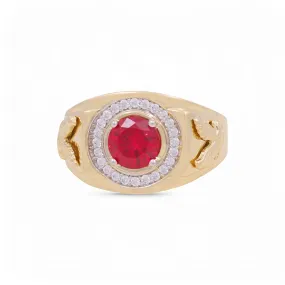 14K Yellow Eagle Men's Ring with Red Cz / Size: 10 / Weight: 6.7 GR / KEEMR4FS-5