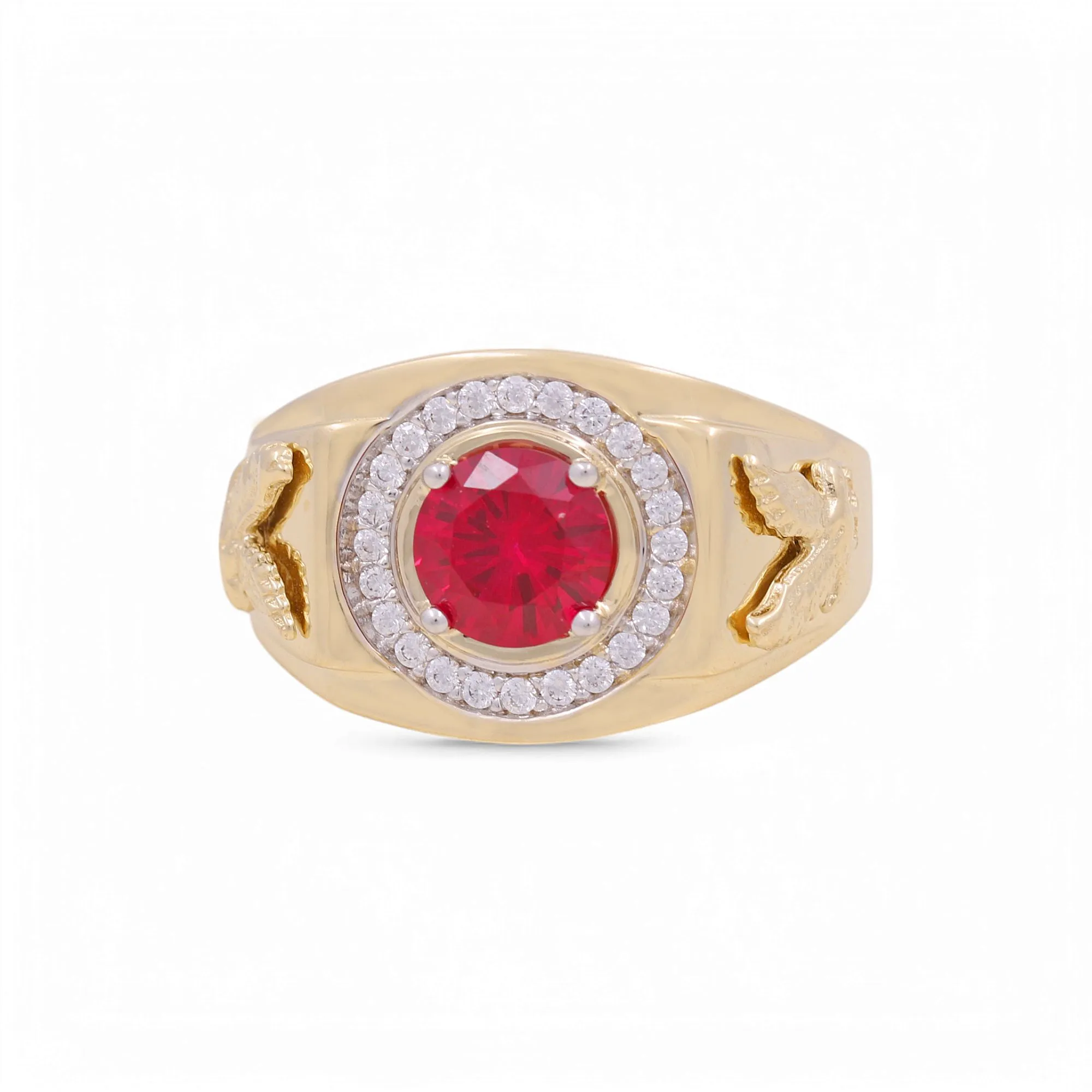14K Yellow Eagle Men's Ring with Red Cz / Size: 10 / Weight: 6.7 GR / KEEMR4FS-5