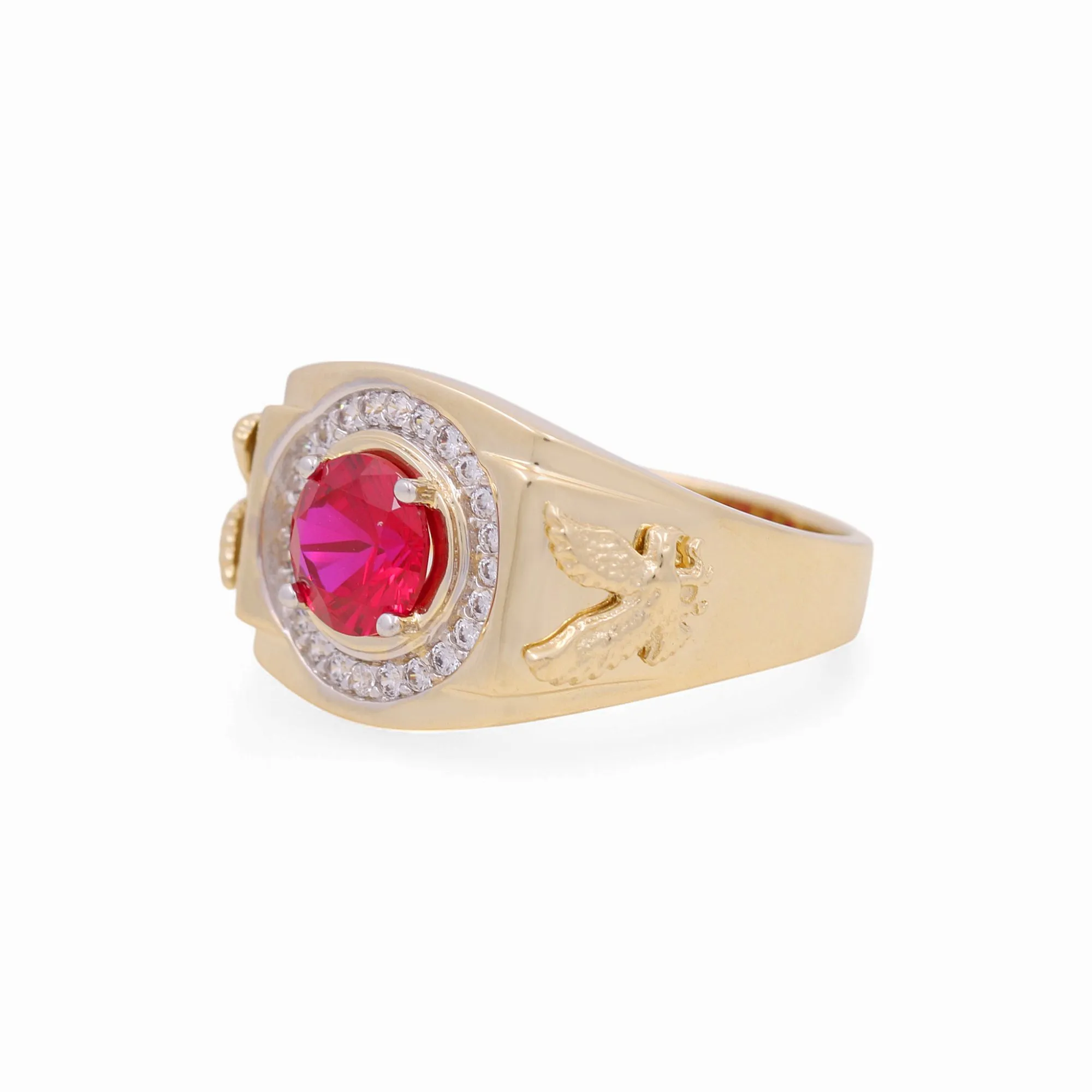 14K Yellow Eagle Men's Ring with Red Cz / Size: 10 / Weight: 6.7 GR / KEEMR4FS-5