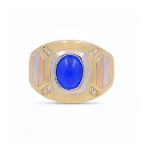 14K Yellow, White and Rose Fashion Men's Ring with Blue Stone / Size: 10 / Weight: 7.1 GR / KEEMR3T4FS