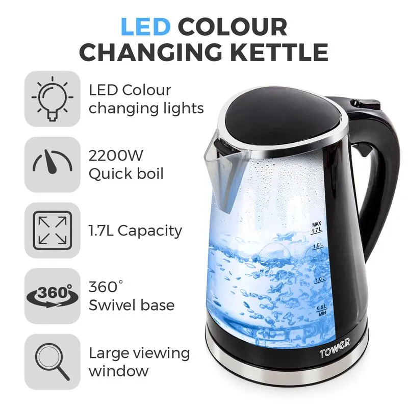 1.7L LED Colour Changing Kettle Black