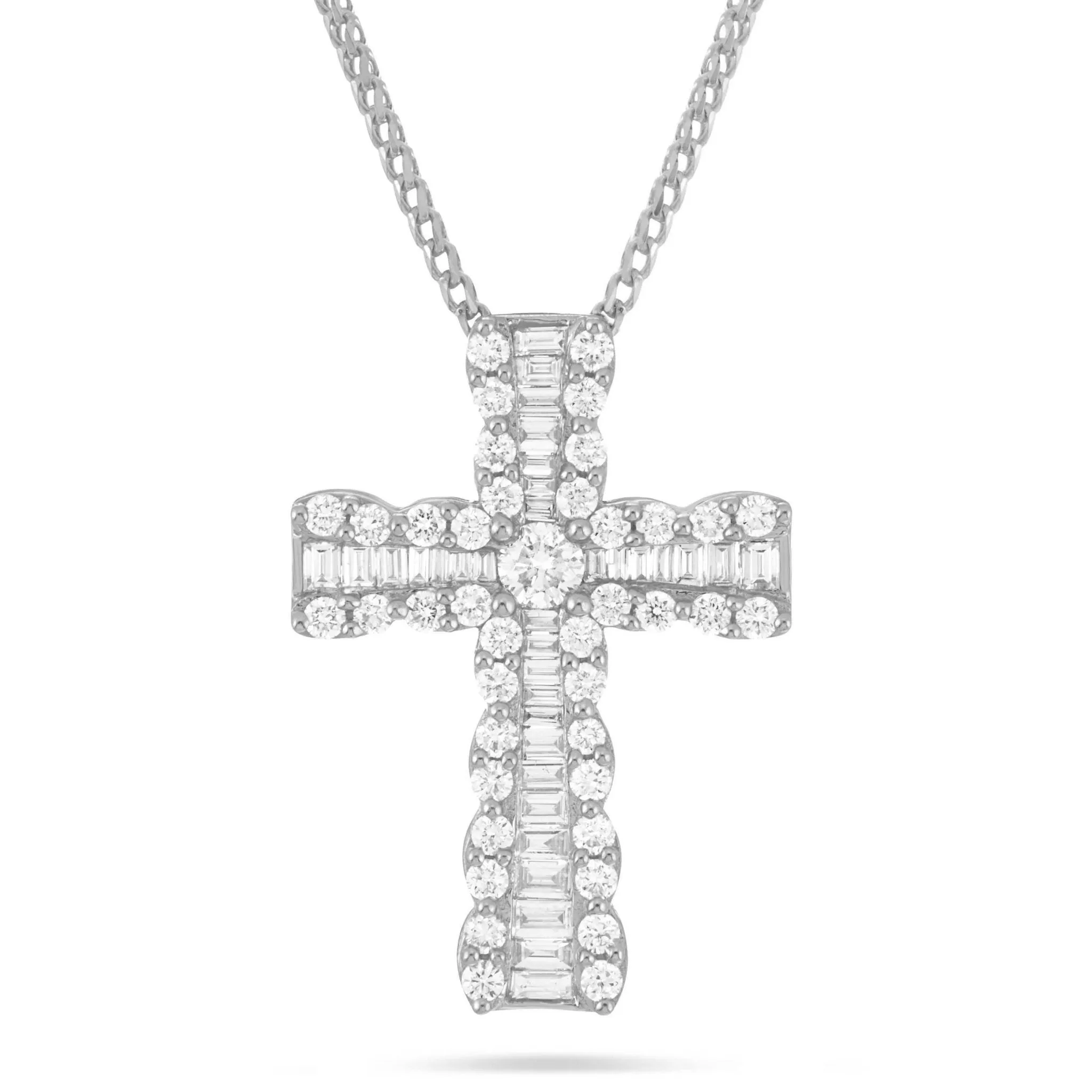 18K Gold 0.91ct Baguette Diamond Cross Pendant