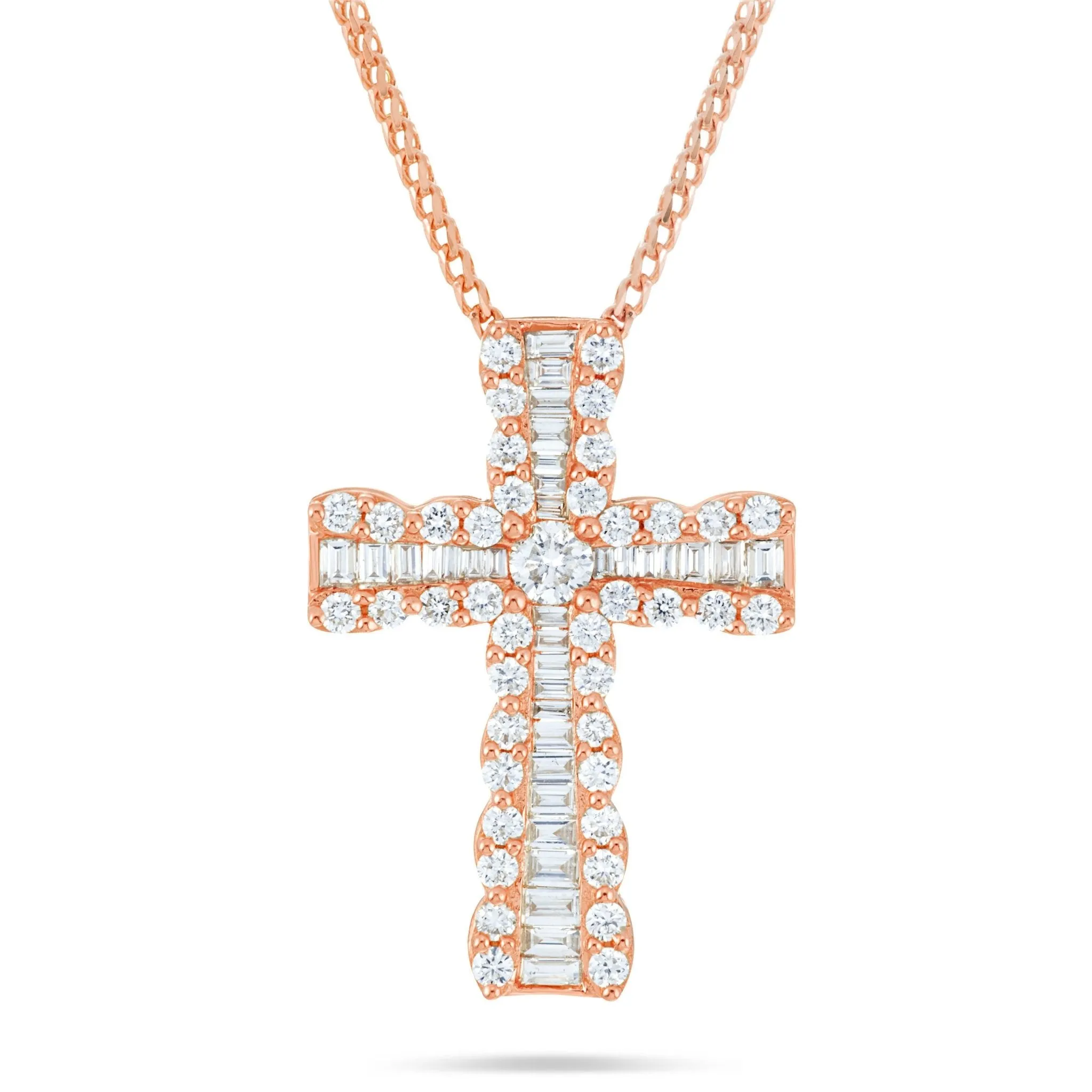 18K Gold 0.91ct Baguette Diamond Cross Pendant