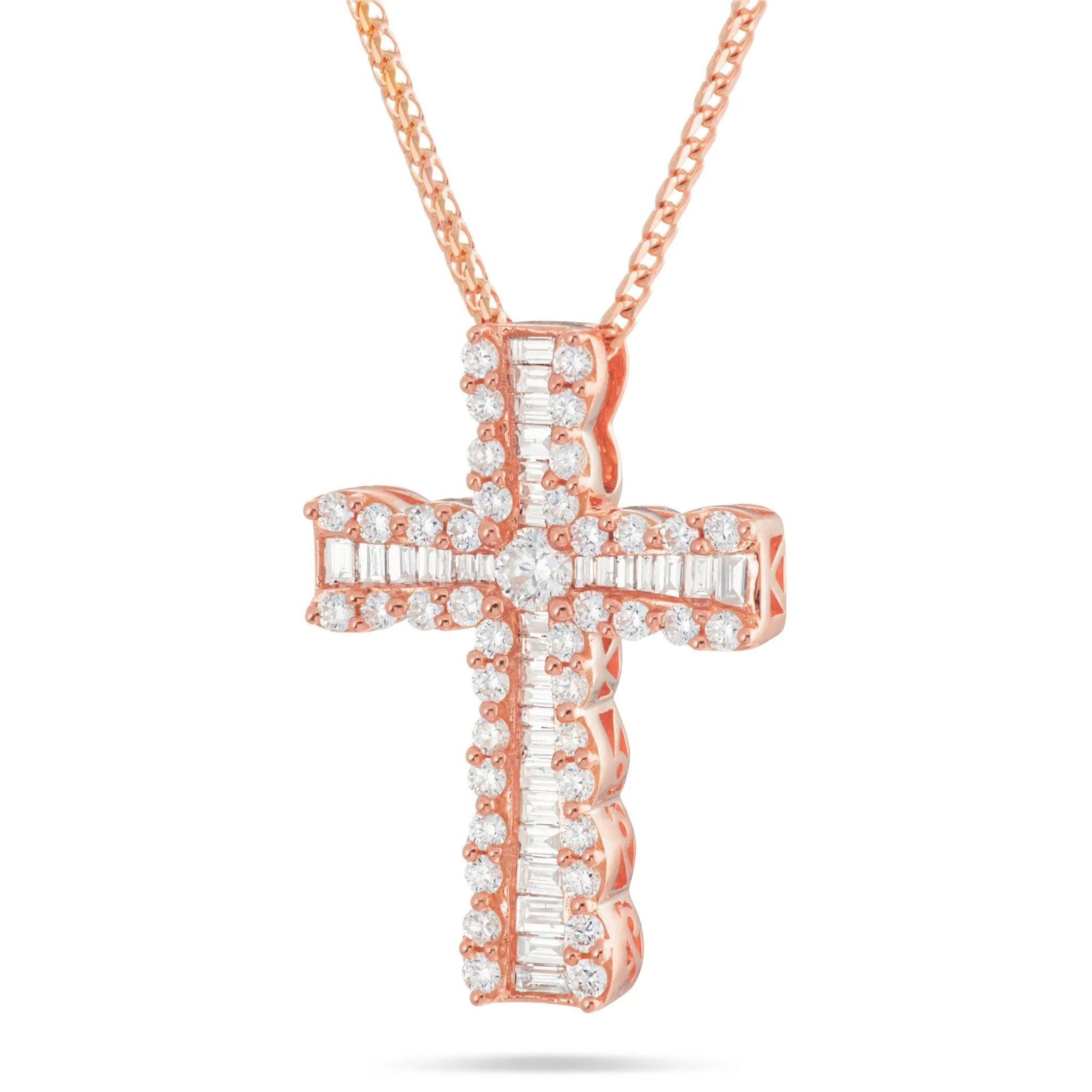 18K Gold 0.91ct Baguette Diamond Cross Pendant