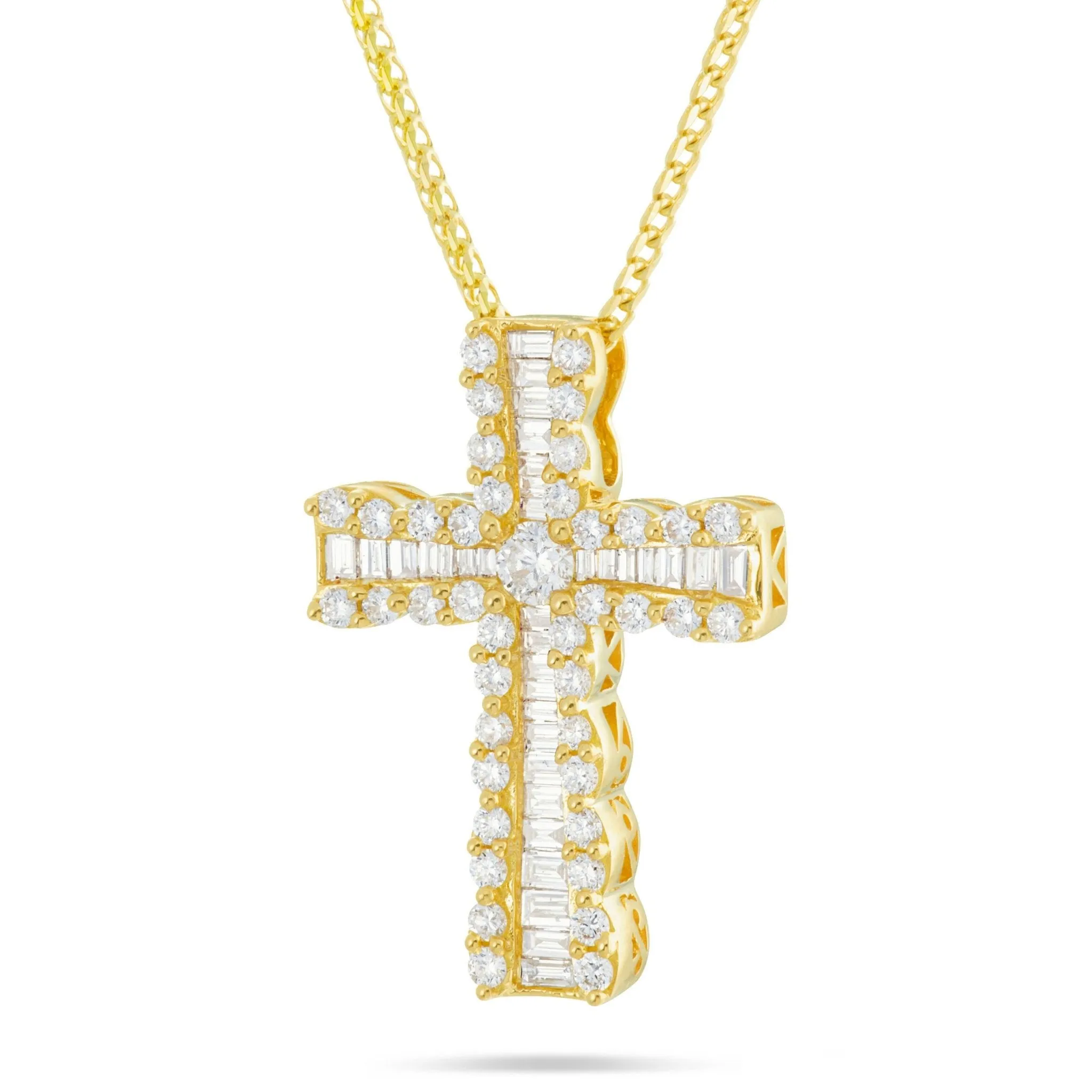 18K Gold 0.91ct Baguette Diamond Cross Pendant