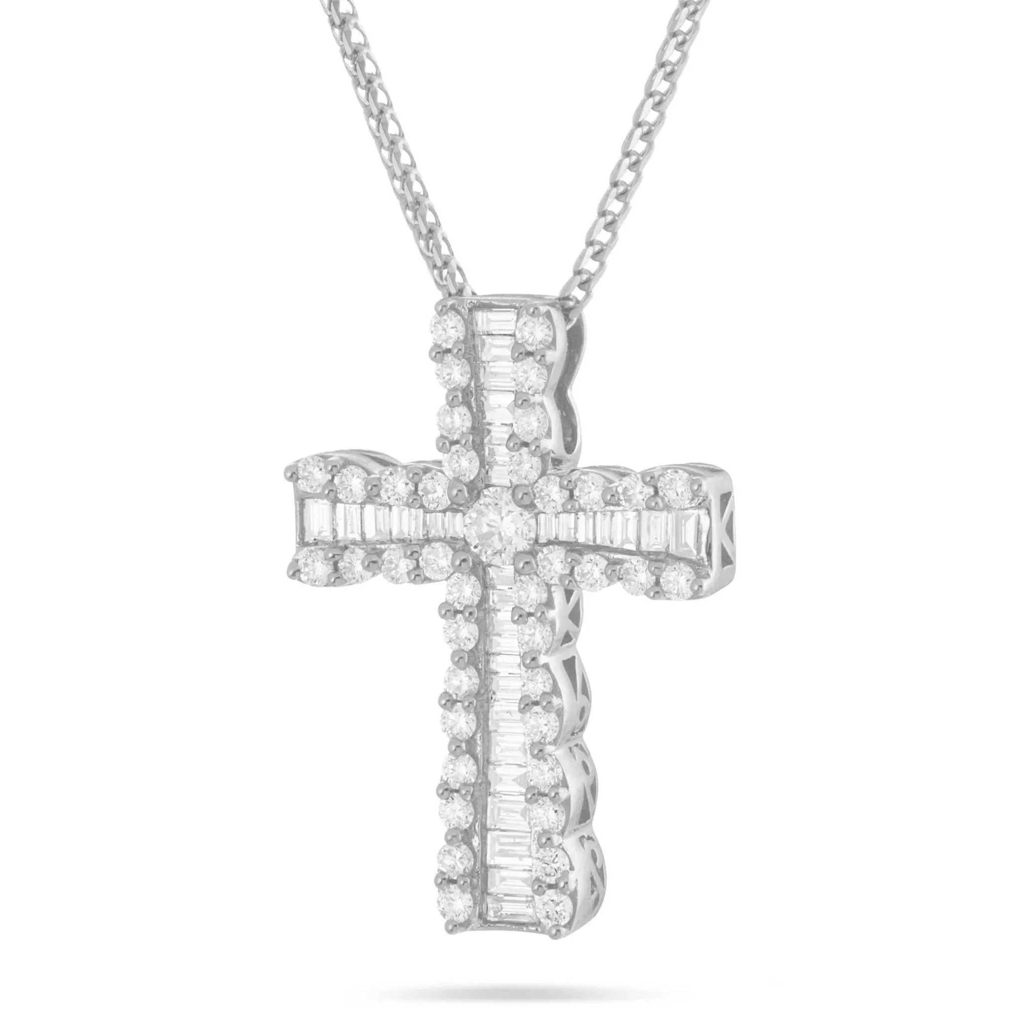 18K Gold 0.91ct Baguette Diamond Cross Pendant