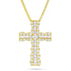 18K Gold 0.91ct Baguette Diamond Cross Pendant