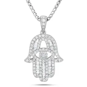 18K White Gold 0.61ct Baguette Diamond Hamsa Pendant