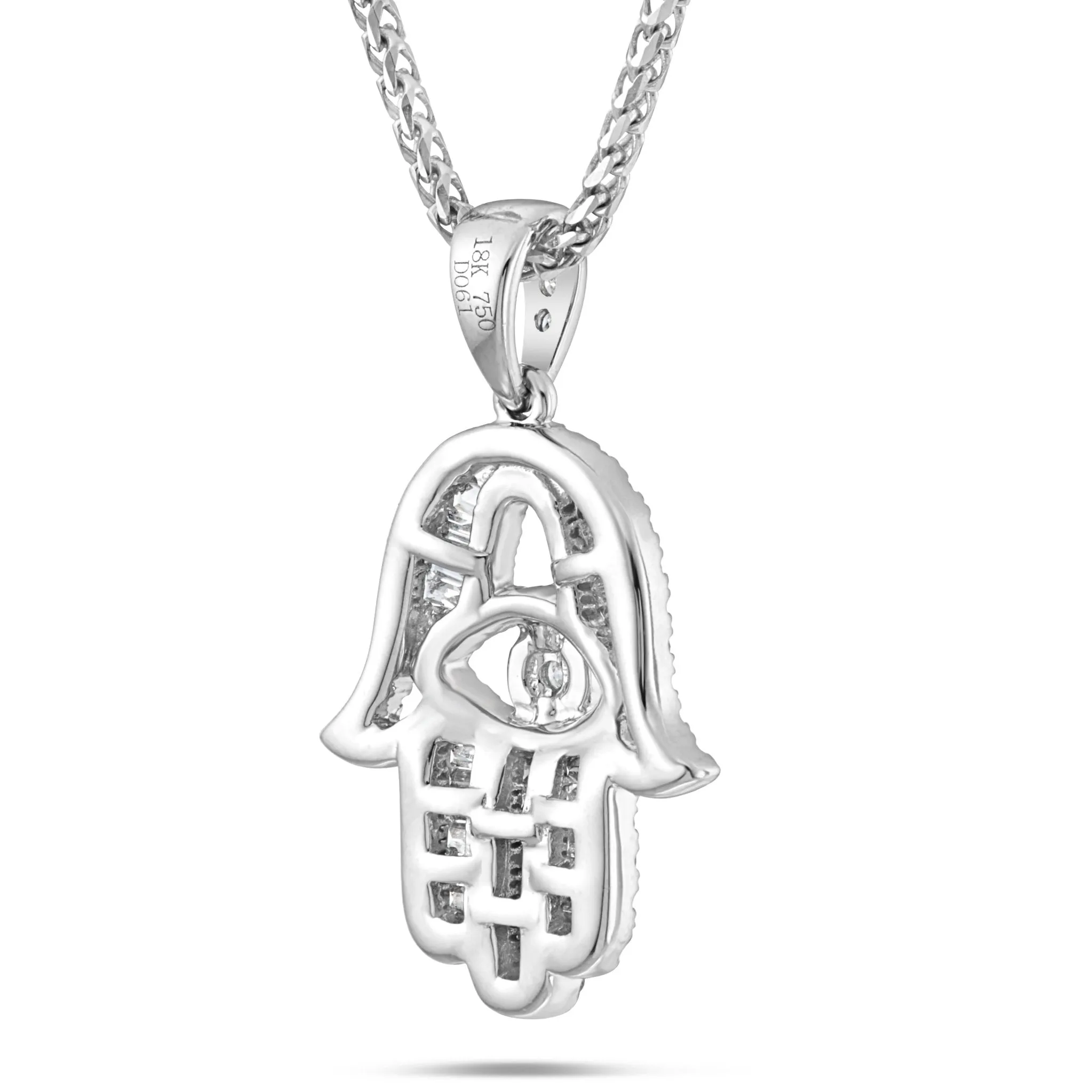 18K White Gold 0.61ct Baguette Diamond Hamsa Pendant