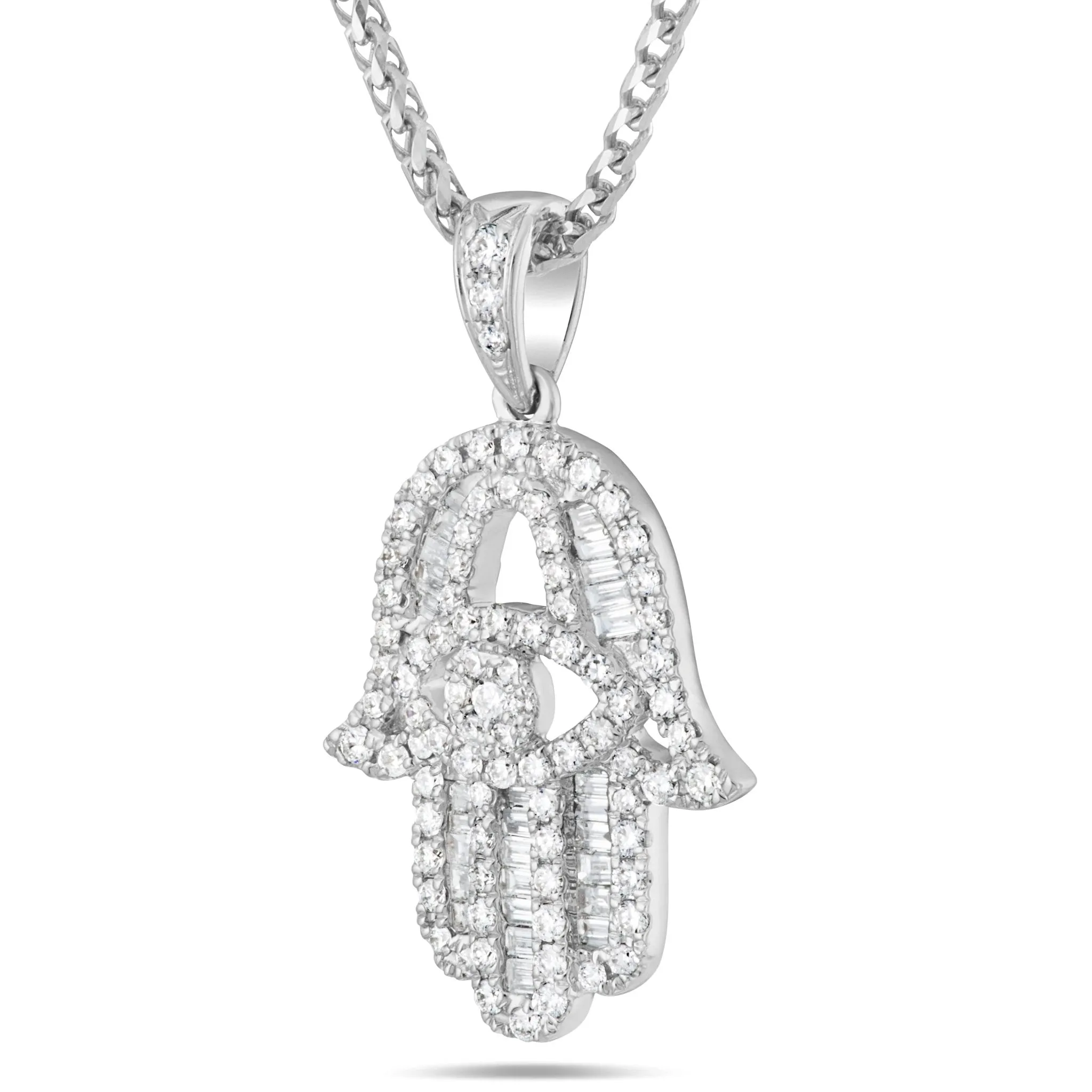 18K White Gold 0.61ct Baguette Diamond Hamsa Pendant