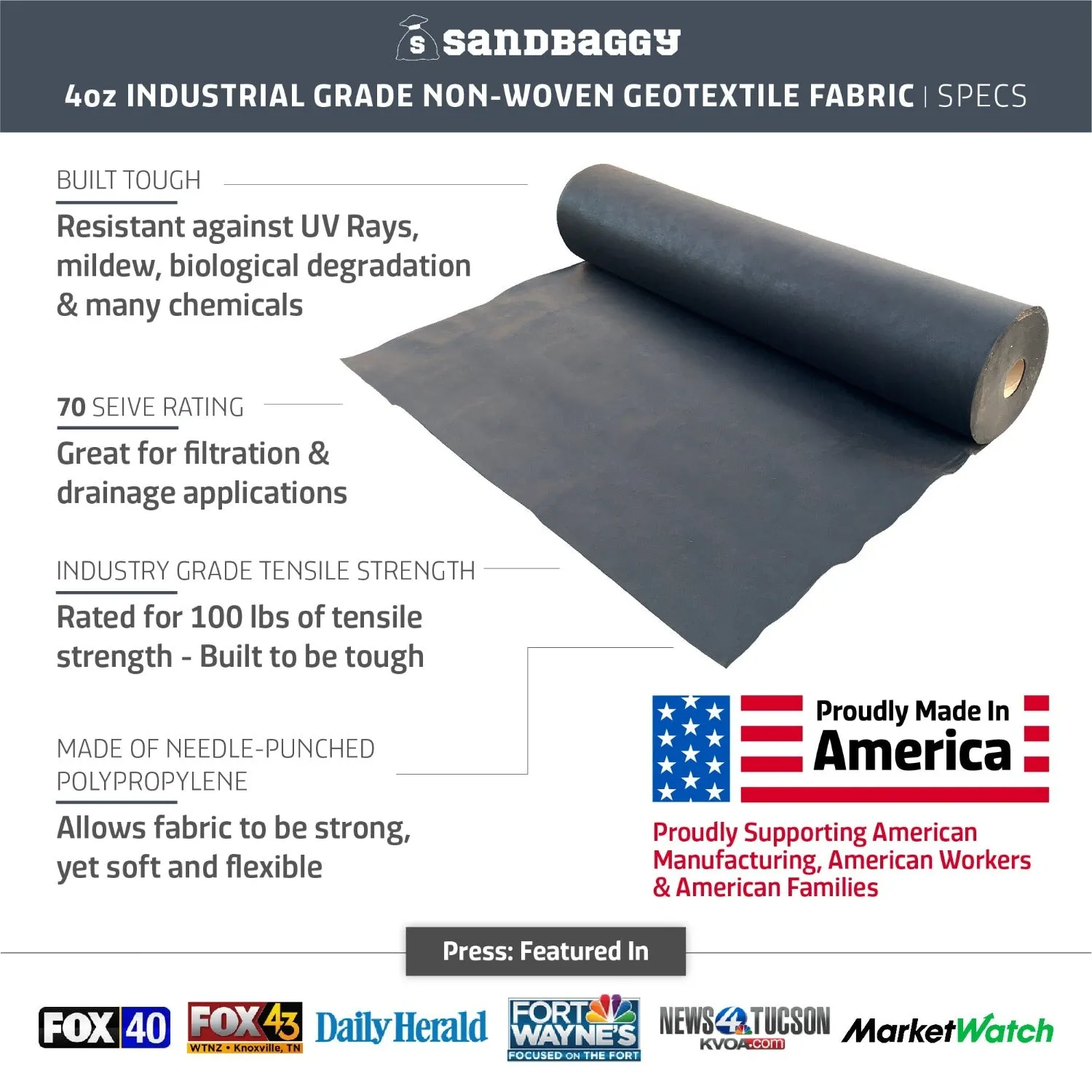 4 oz Non-Woven Geotextile Filter Fabric (360 ft) - Made in USA
