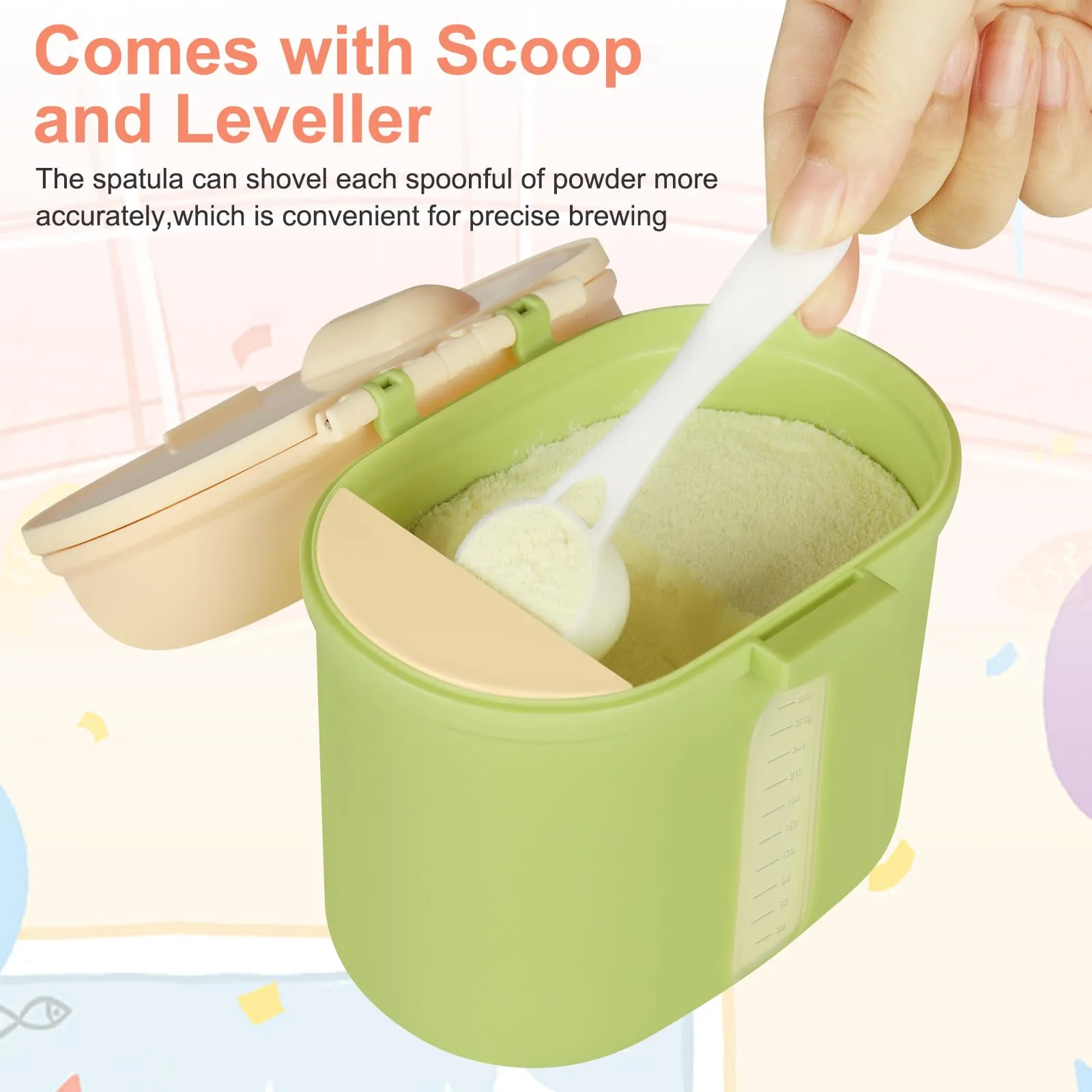 Accmor Baby Formula Dispenser, Formula Dispenser On The Go, Portable Milk Powder Formula Dispenser with Scoop,Formula Containers for Travel Hold 12.7oz/360g Formula, Green Large-12.7oz