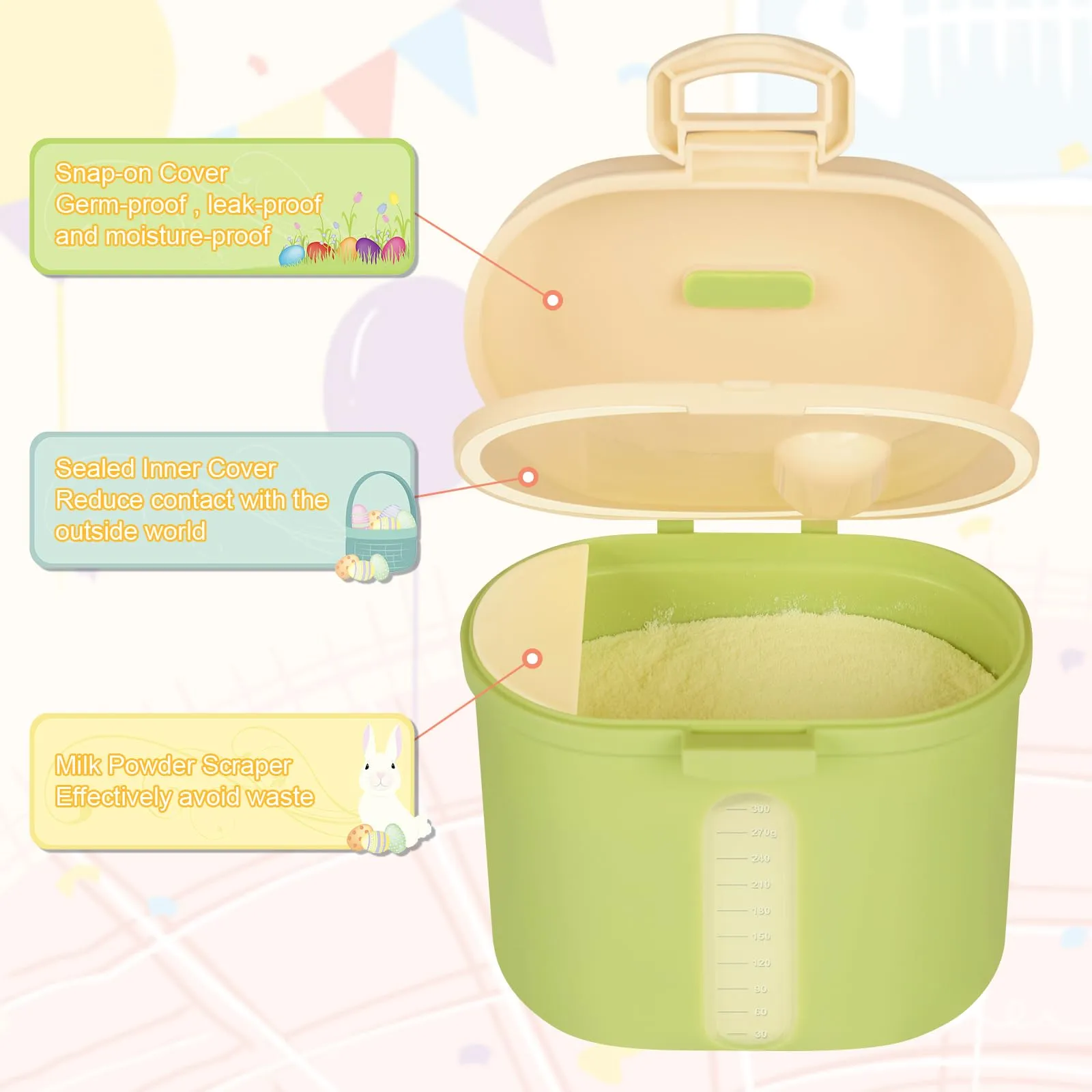 Accmor Baby Formula Dispenser, Formula Dispenser On The Go, Portable Milk Powder Formula Dispenser with Scoop,Formula Containers for Travel Hold 12.7oz/360g Formula, Green Large-12.7oz