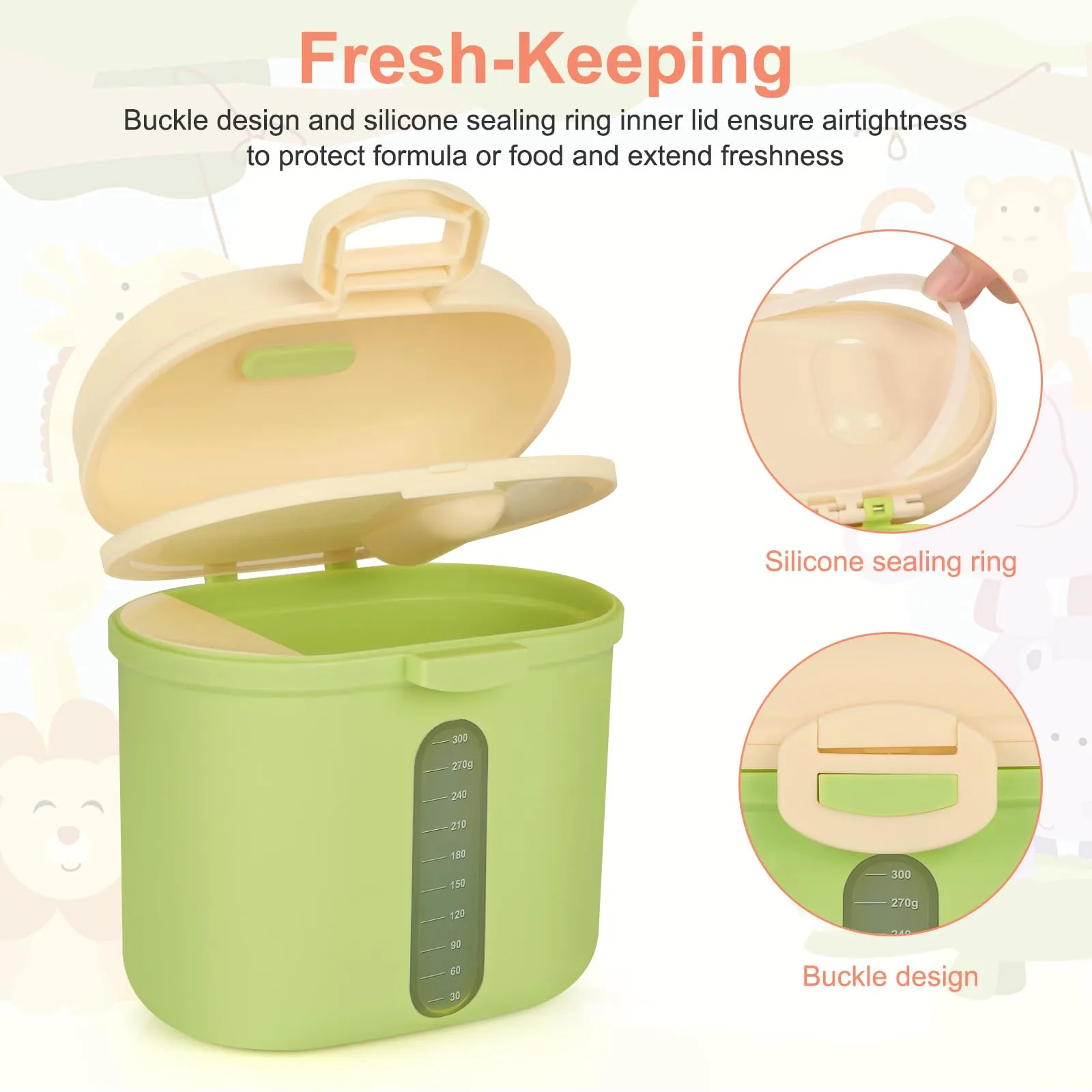 Accmor Baby Formula Dispenser, Formula Dispenser On The Go, Portable Milk Powder Formula Dispenser with Scoop,Formula Containers for Travel Hold 12.7oz/360g Formula, Green Large-12.7oz