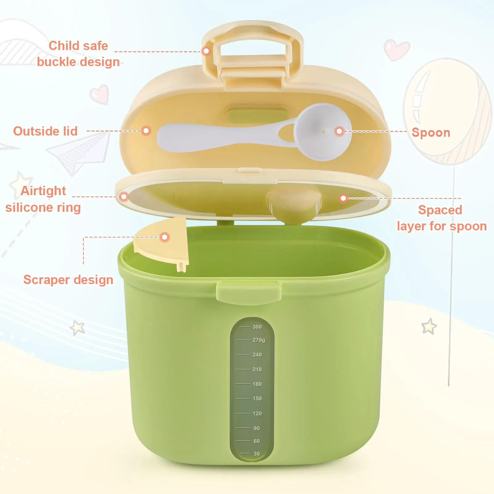 Accmor Baby Formula Dispenser, Formula Dispenser On The Go, Portable Milk Powder Formula Dispenser with Scoop,Formula Containers for Travel Hold 12.7oz/360g Formula, Green Large-12.7oz