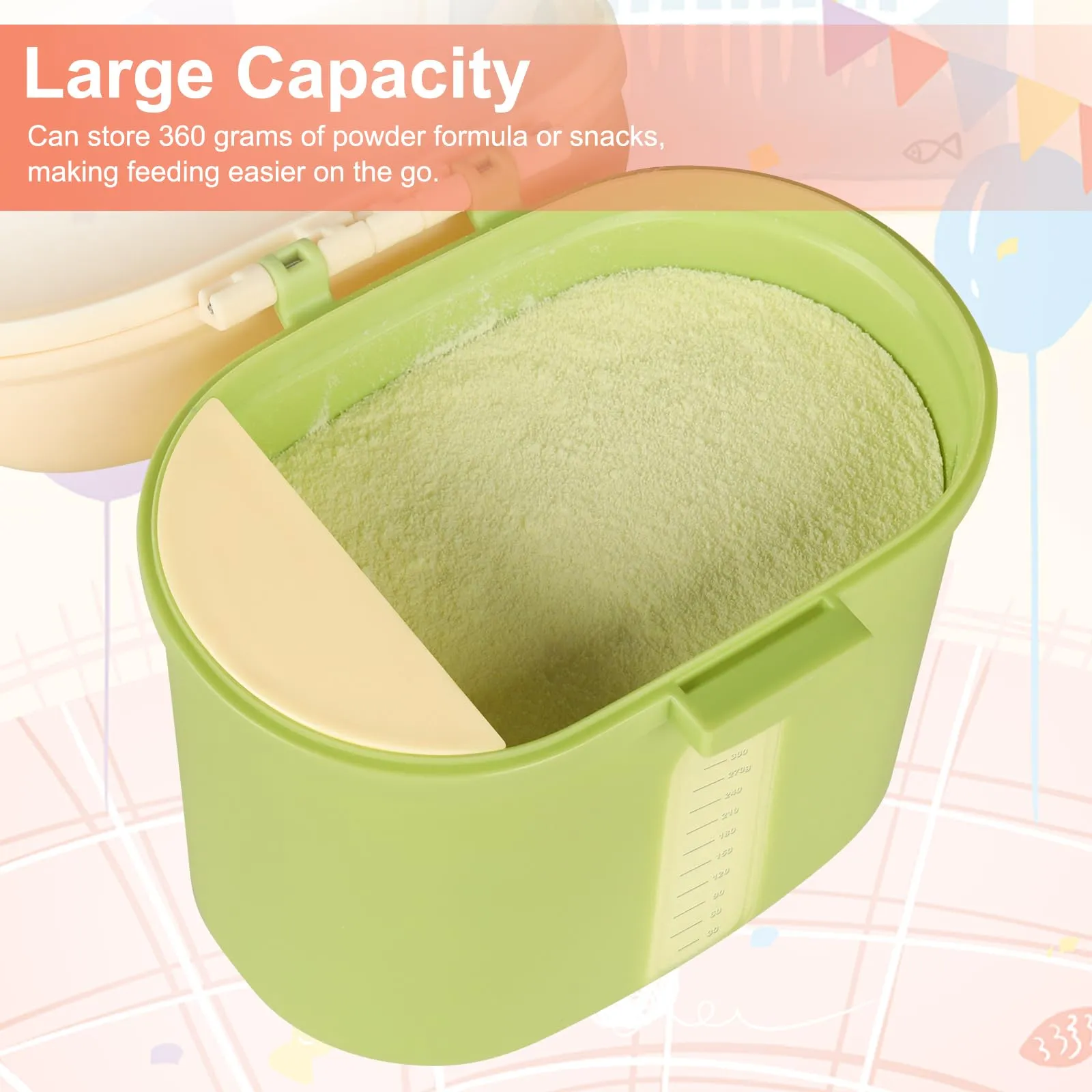 Accmor Baby Formula Dispenser, Formula Dispenser On The Go, Portable Milk Powder Formula Dispenser with Scoop,Formula Containers for Travel Hold 12.7oz/360g Formula, Green Large-12.7oz