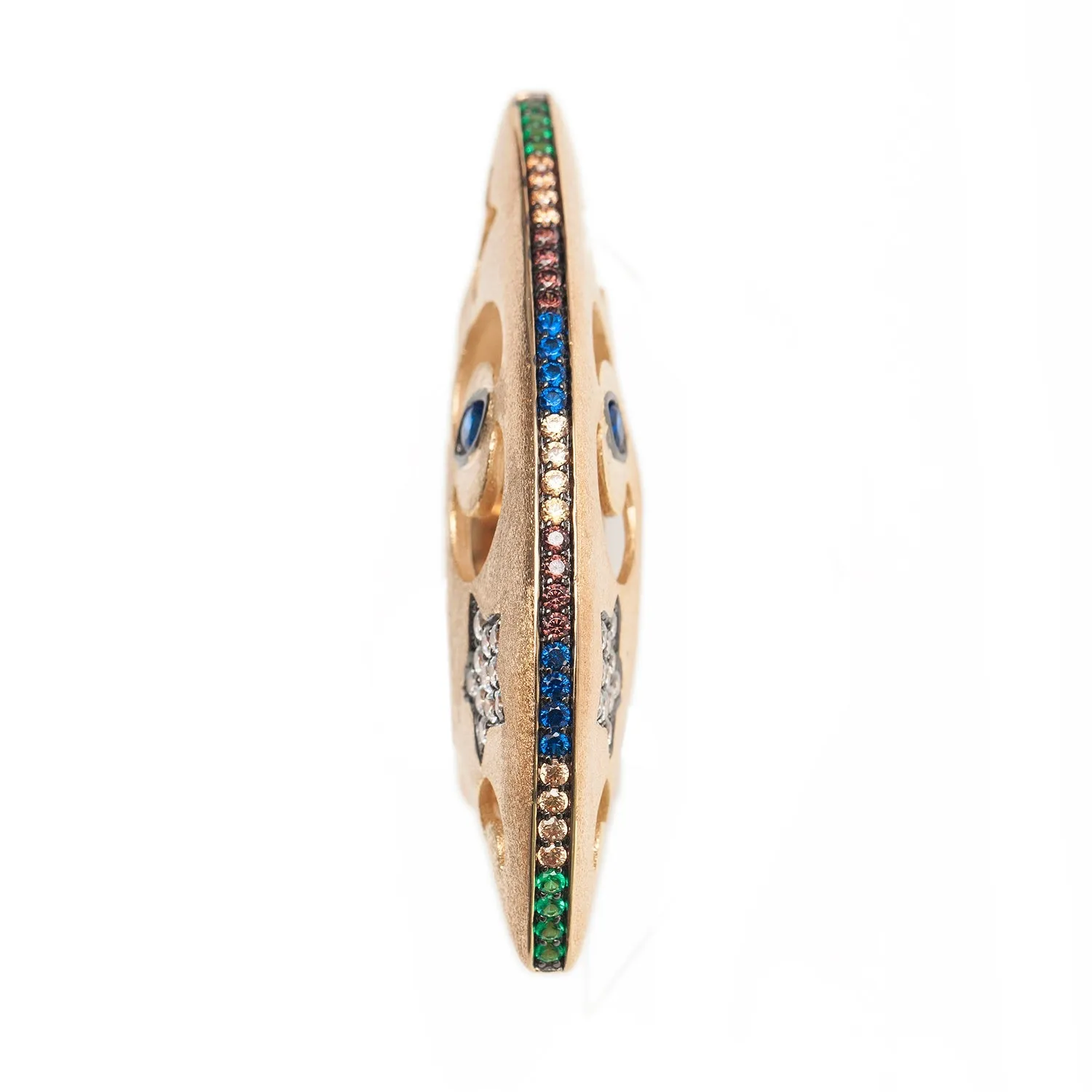 AMMANII Statement Dome Ring with Carved Stars and Moons in Vermeil Gold