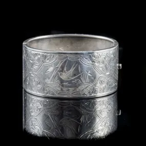 Antique Victorian Ivy Swallow Bangle Sterling Silver Dated 1861