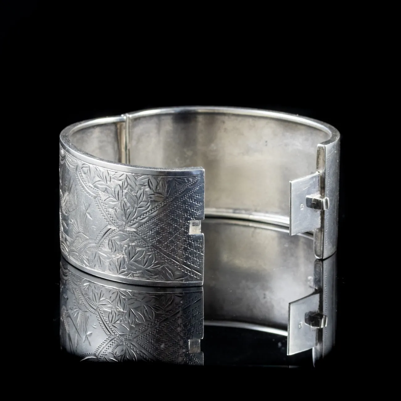Antique Victorian Ivy Swallow Bangle Sterling Silver Dated 1861