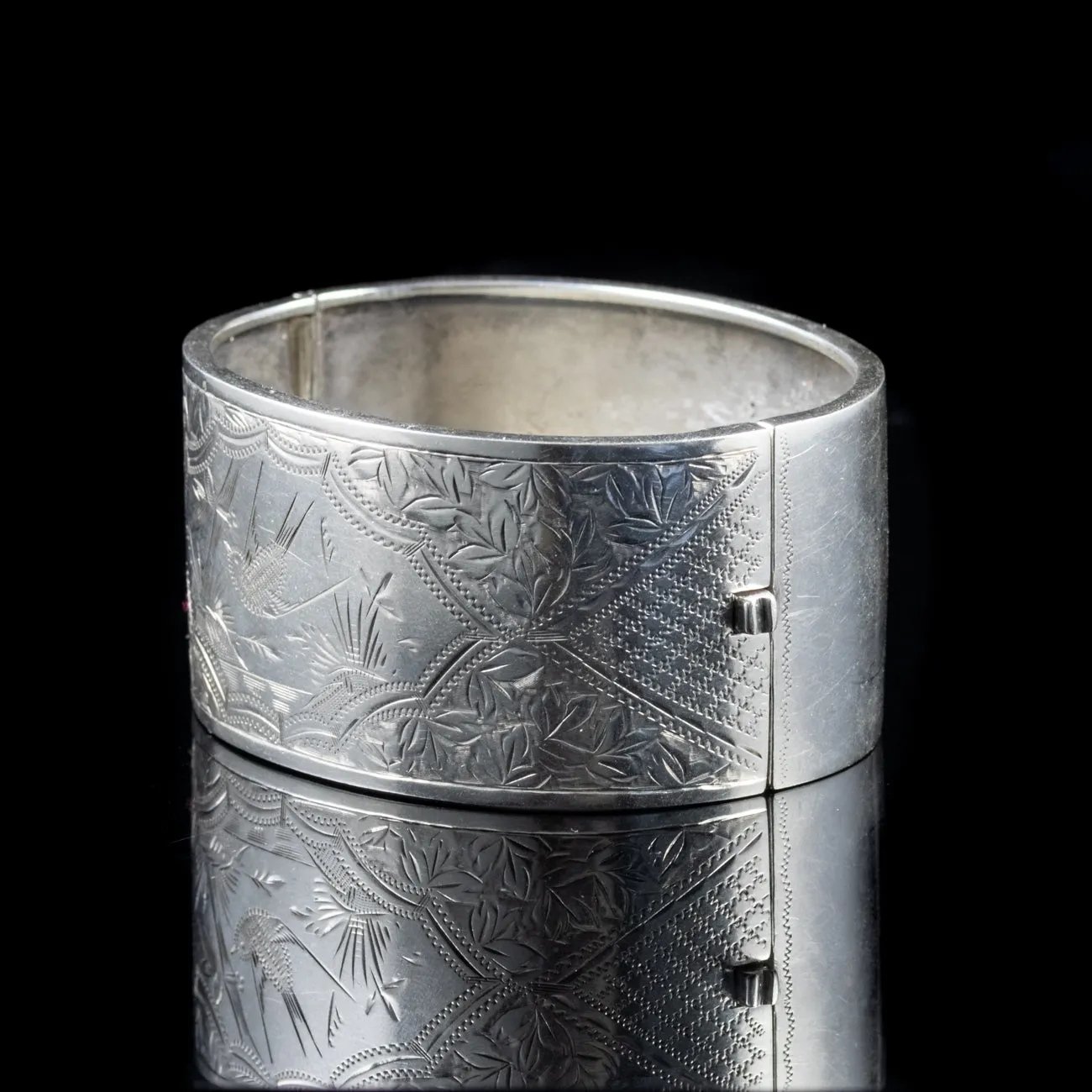 Antique Victorian Ivy Swallow Bangle Sterling Silver Dated 1861