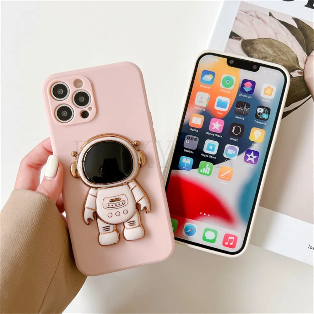 Anymob iPhone Black 3D Astronaut Folding Stand Shockproof Soft Silicon Cover