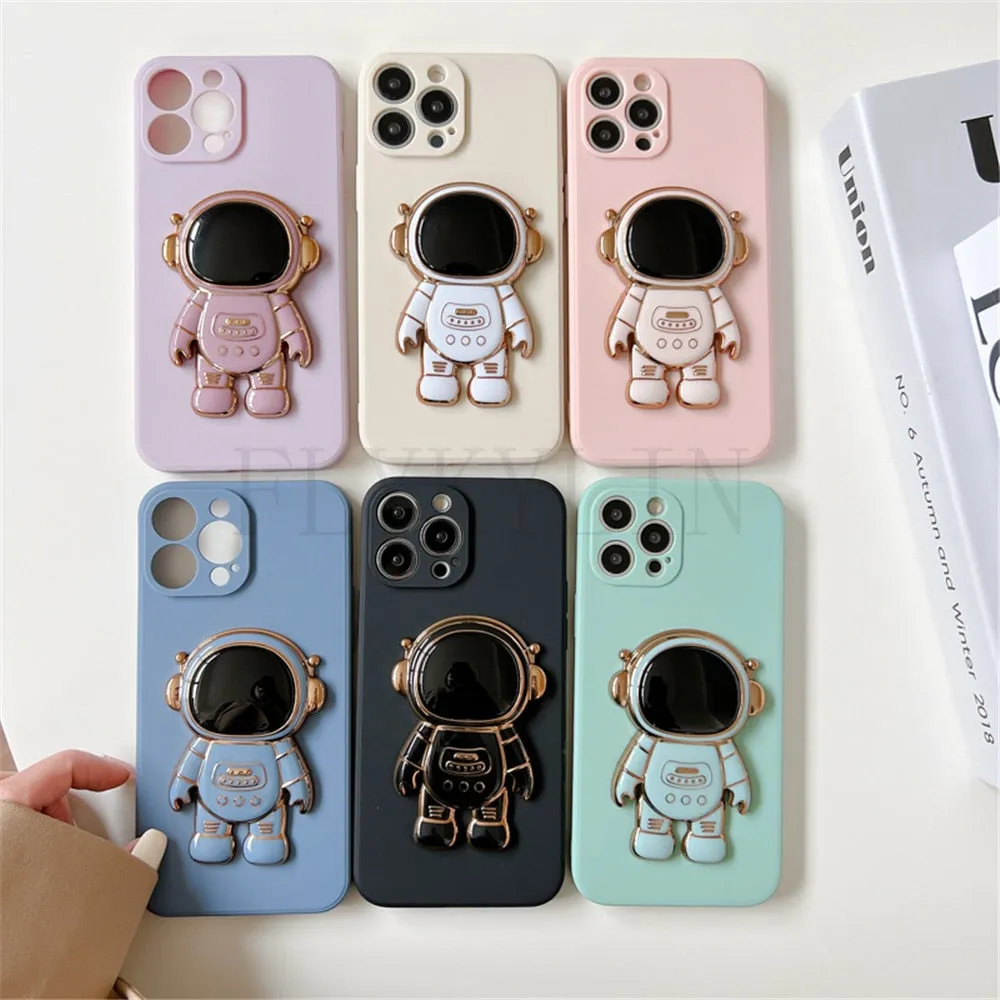 Anymob iPhone Black 3D Astronaut Folding Stand Shockproof Soft Silicon Cover