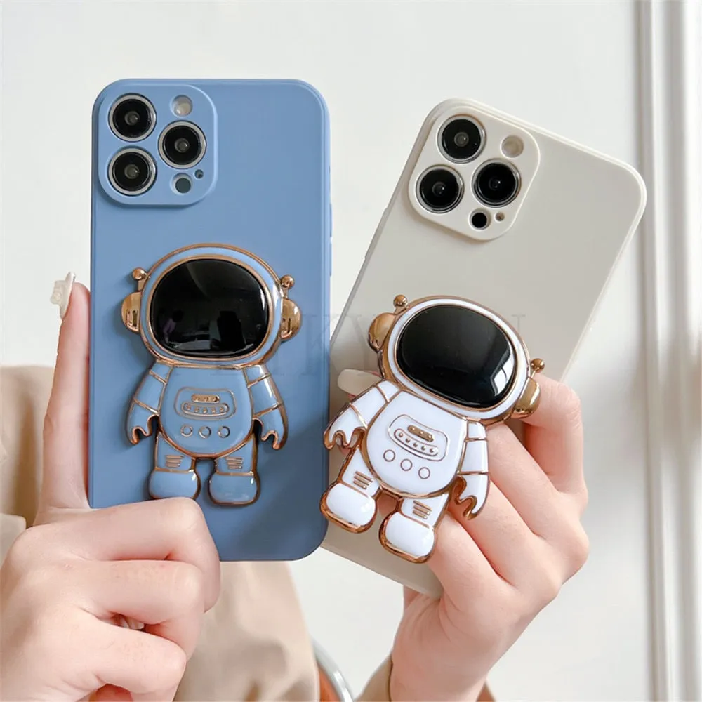 Anymob iPhone Black 3D Astronaut Folding Stand Shockproof Soft Silicon Cover
