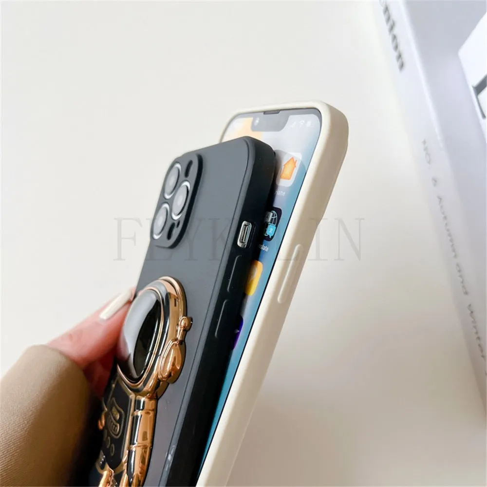 Anymob iPhone Black 3D Astronaut Folding Stand Shockproof Soft Silicon Cover