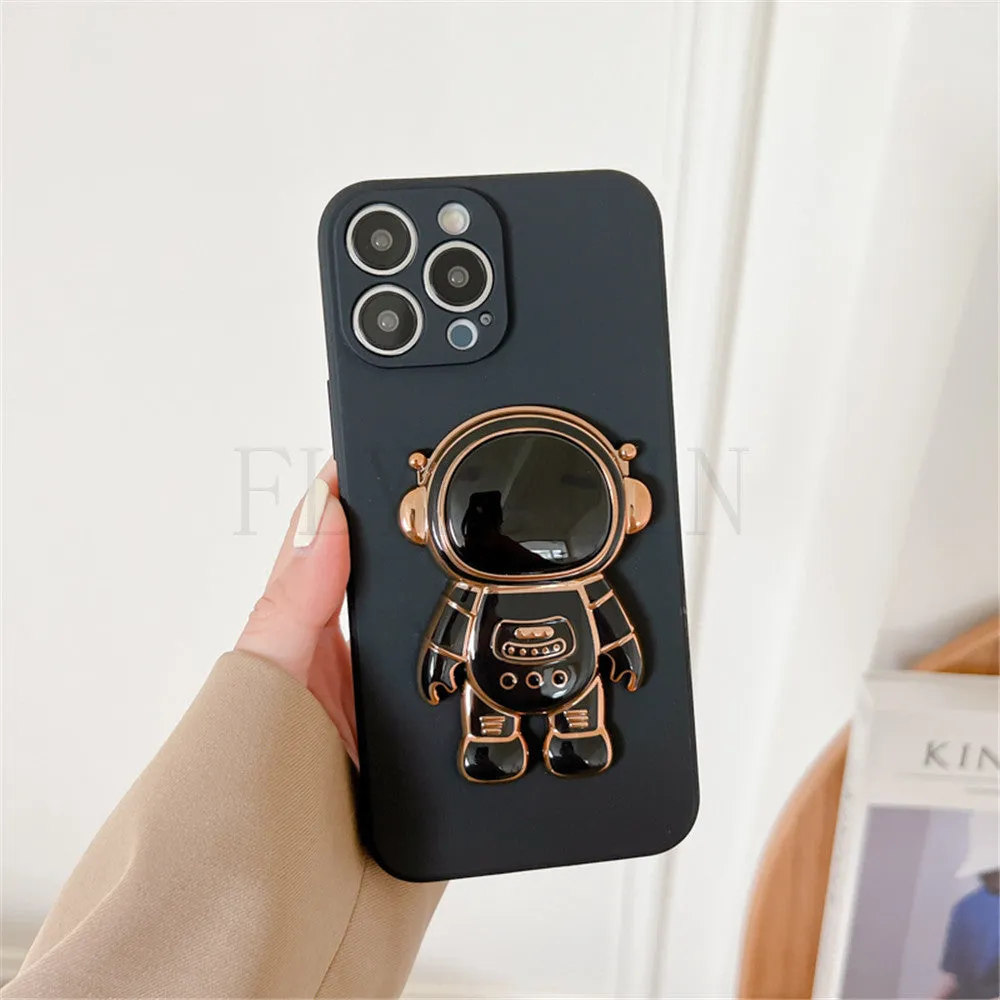 Anymob iPhone Black 3D Astronaut Folding Stand Shockproof Soft Silicon Cover