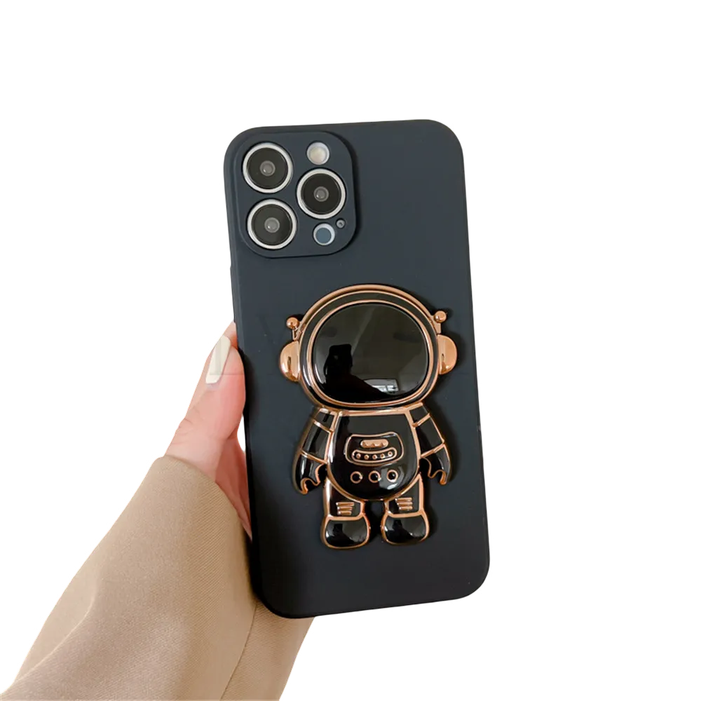 Anymob iPhone Black 3D Astronaut Folding Stand Shockproof Soft Silicon Cover