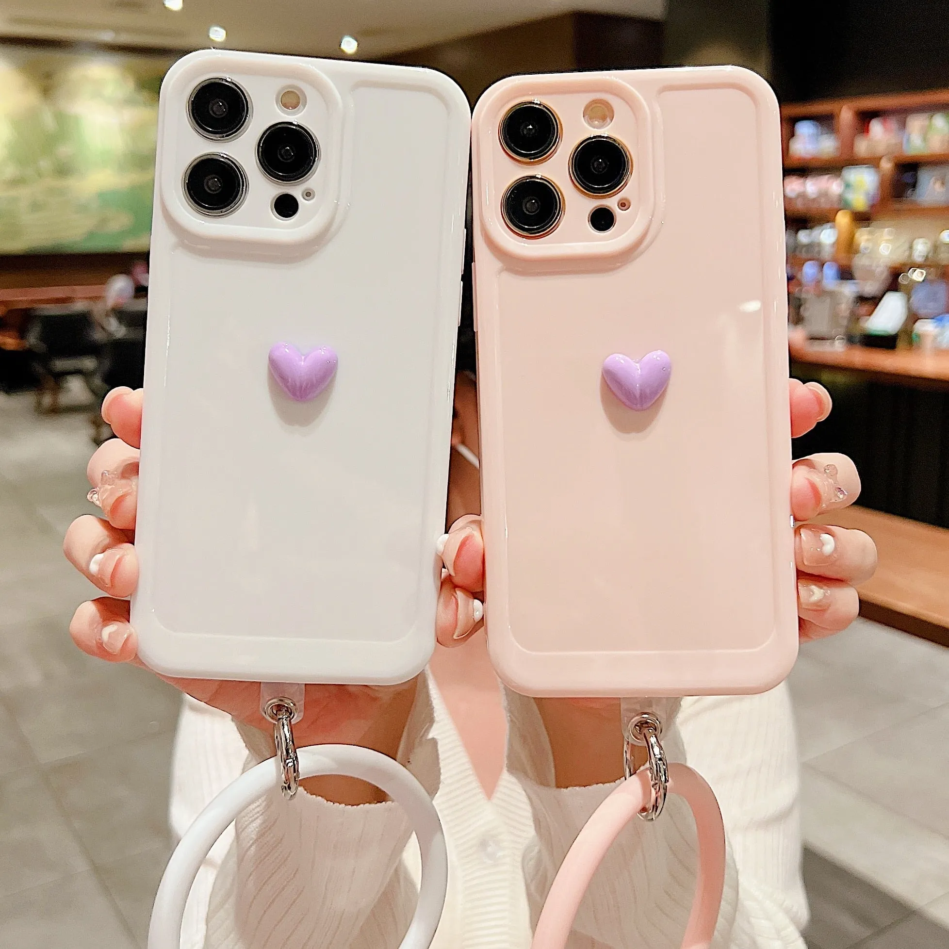Anymob iPhone Black And Pink 3D Love Heart Bracelet Phone Case Shockproof Soft Silicone Cover