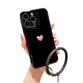 Anymob iPhone Black And Pink 3D Love Heart Bracelet Phone Case Shockproof Soft Silicone Cover