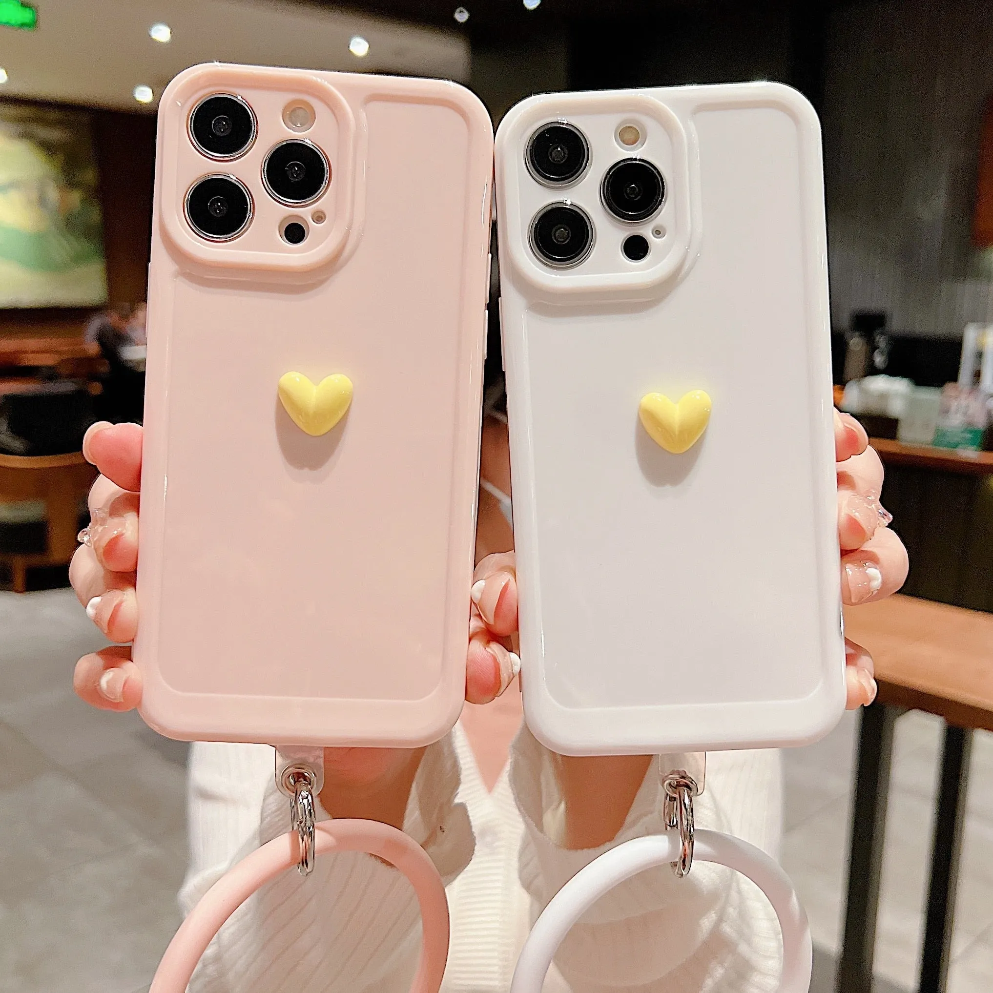 Anymob iPhone Black And Pink 3D Love Heart Bracelet Phone Case Shockproof Soft Silicone Cover