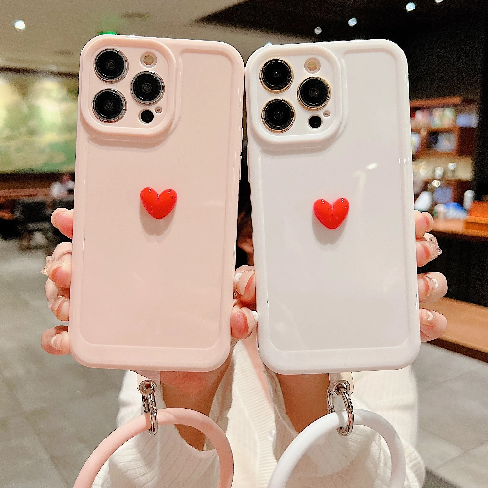 Anymob iPhone Black And Pink 3D Love Heart Bracelet Phone Case Shockproof Soft Silicone Cover