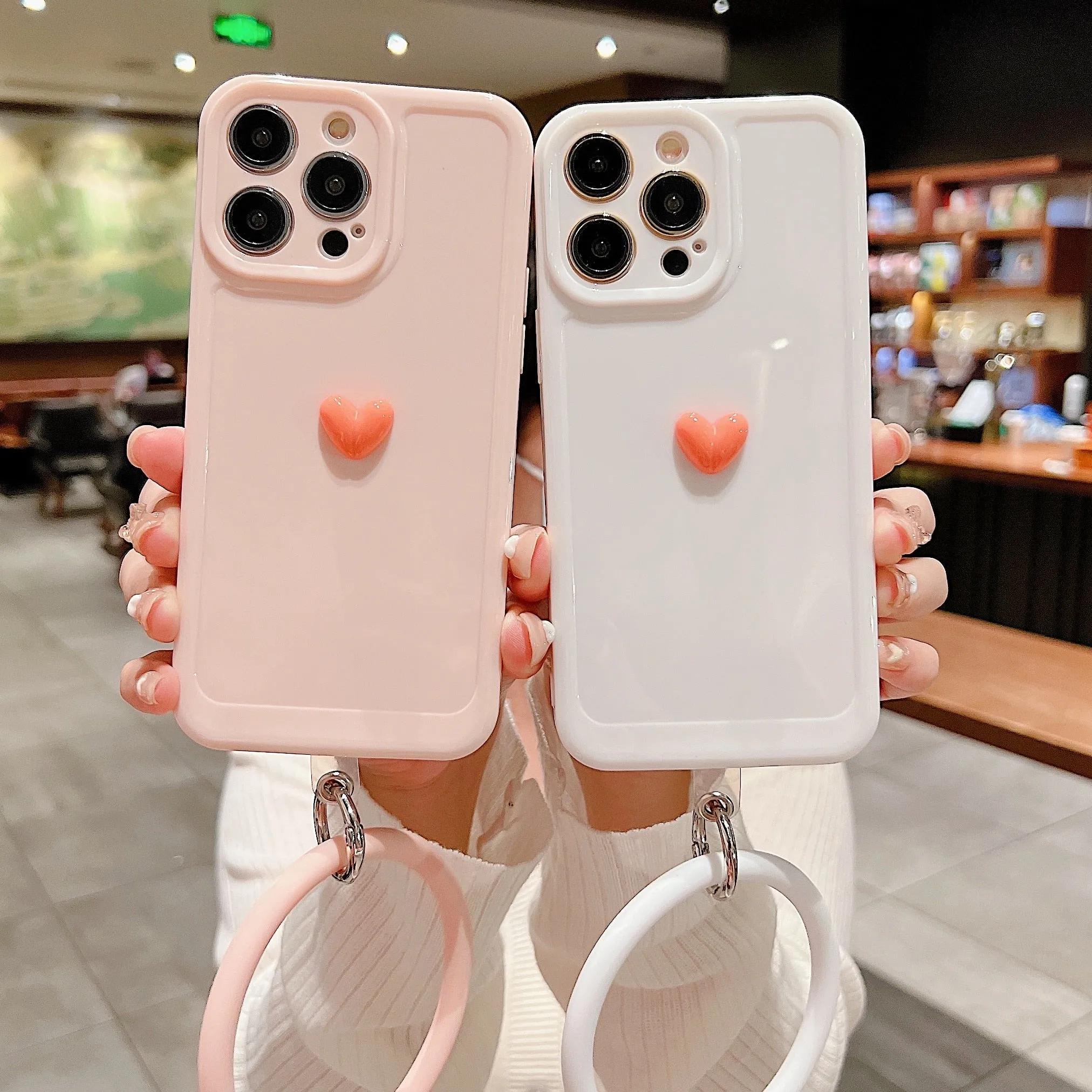 Anymob iPhone Black And Pink 3D Love Heart Bracelet Phone Case Shockproof Soft Silicone Cover