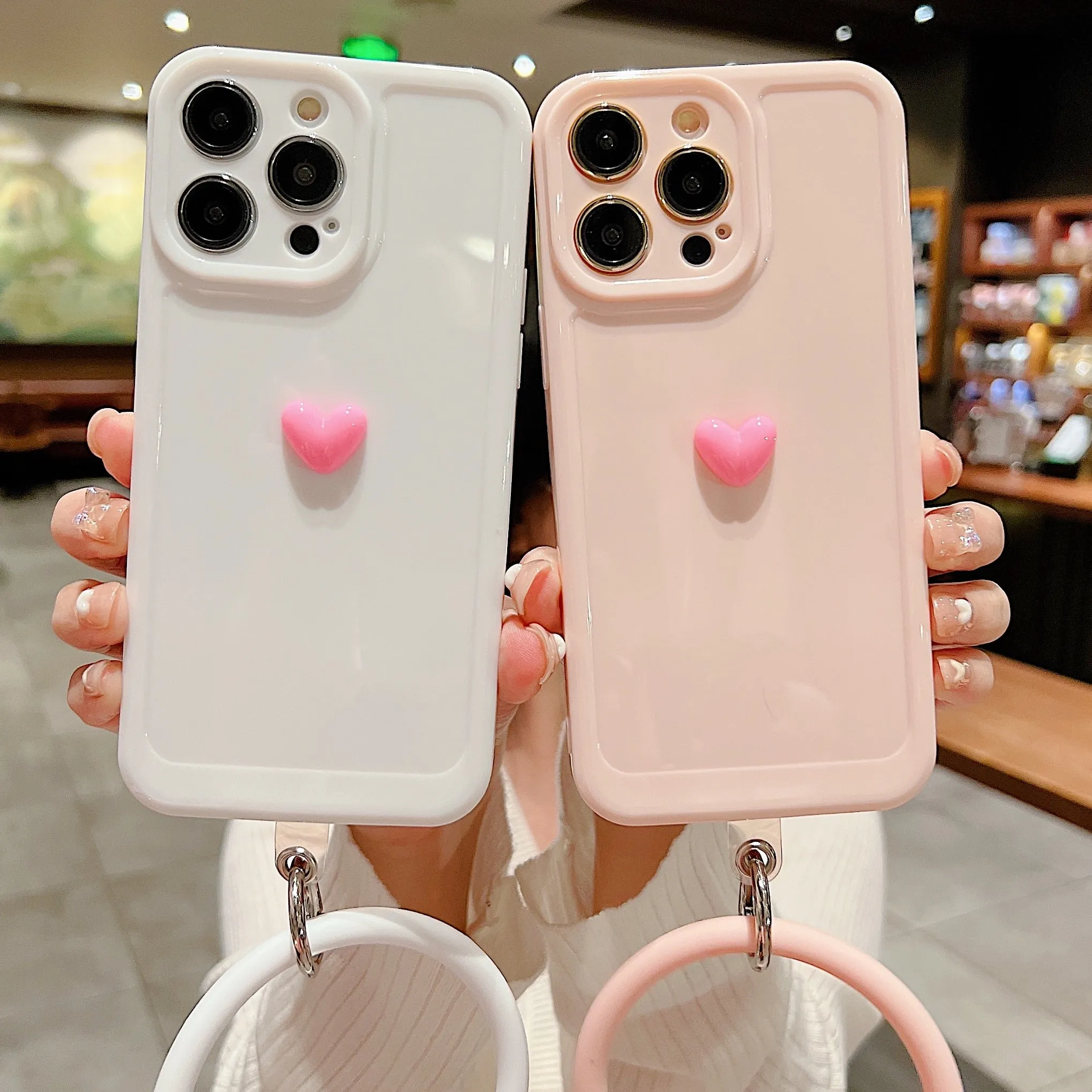 Anymob iPhone Black And Pink 3D Love Heart Bracelet Phone Case Shockproof Soft Silicone Cover