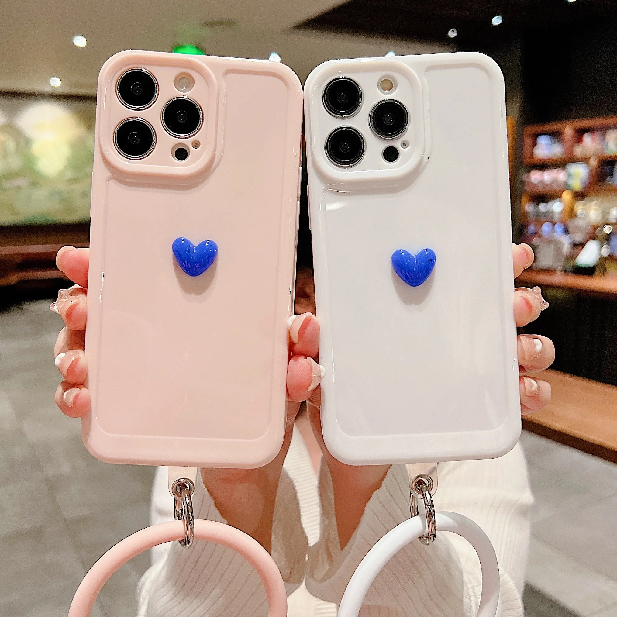 Anymob iPhone Black And Pink 3D Love Heart Bracelet Phone Case Shockproof Soft Silicone Cover
