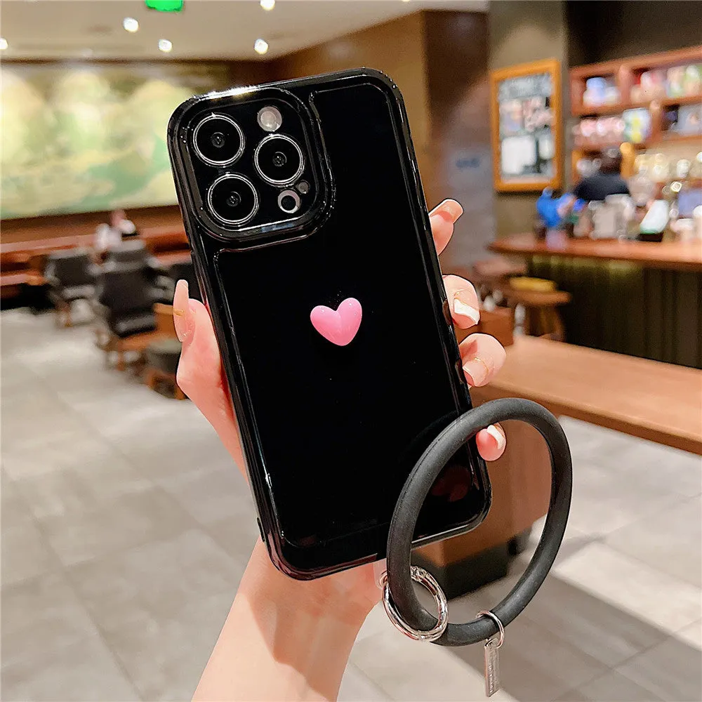 Anymob iPhone Black And Pink 3D Love Heart Bracelet Phone Case Shockproof Soft Silicone Cover