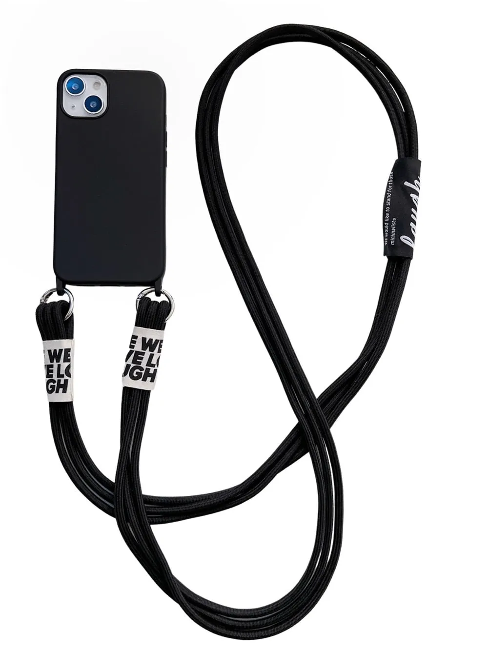 Anymob iPhone Black Crossbody Lanyard Neck Strap Cord Case Matte Soft Silicone Cover