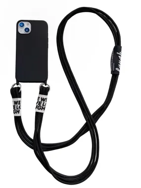 Anymob iPhone Black Crossbody Lanyard Neck Strap Cord Case Matte Soft Silicone Cover