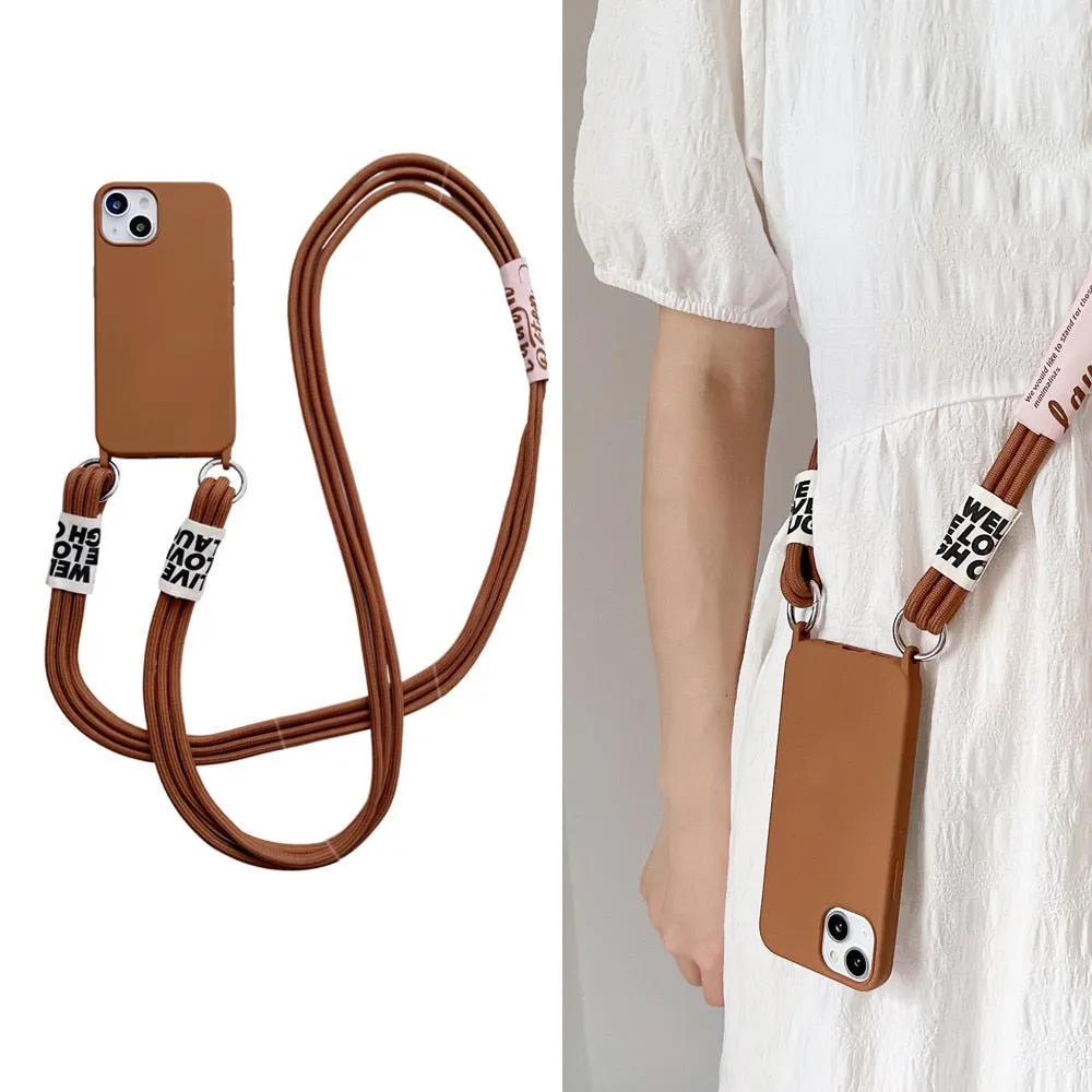 Anymob iPhone Blue Crossbody Lanyard Neck Strap Cord Case Matte Soft Silicone Cover