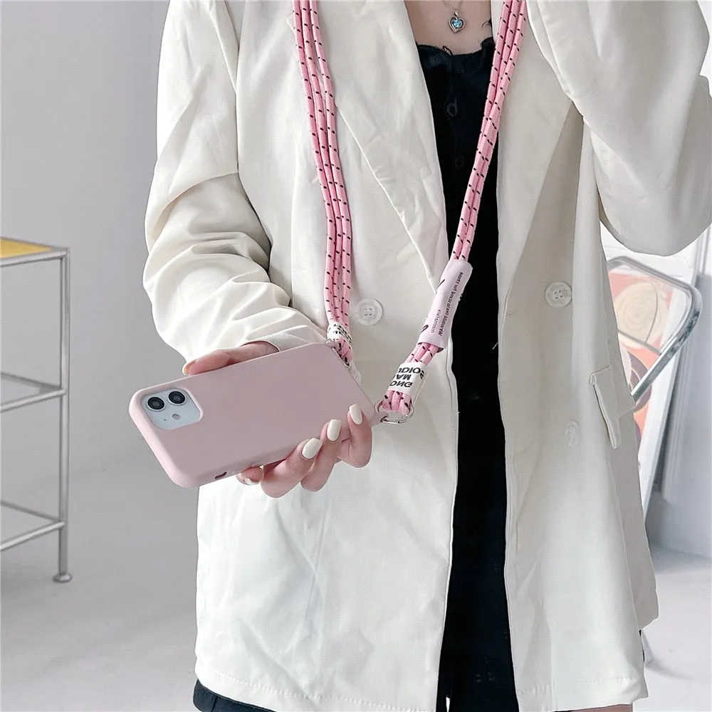 Anymob iPhone Blue Crossbody Lanyard Neck Strap Cord Case Matte Soft Silicone Cover