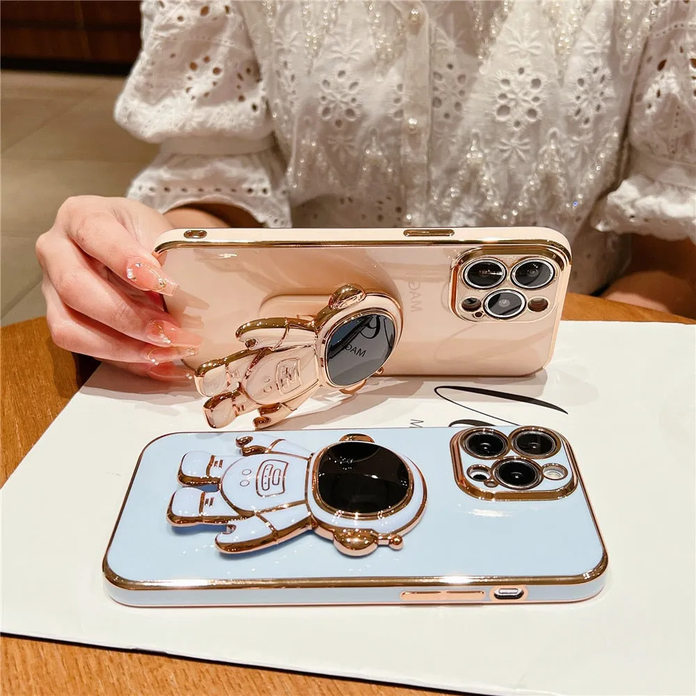 Anymob iPhone Case Dark Purple Universal 6D Astronaut Foldable Holder Phone Cover
