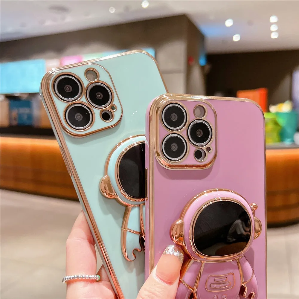 Anymob iPhone Case Dark Purple Universal 6D Astronaut Foldable Holder Phone Cover