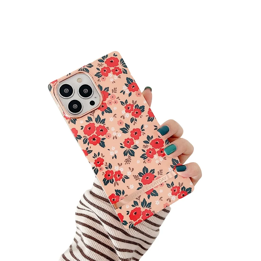 Anymob iPhone Pink Floral Electroplated Vintage Case Soft Silicone Shockproof Phone Cover