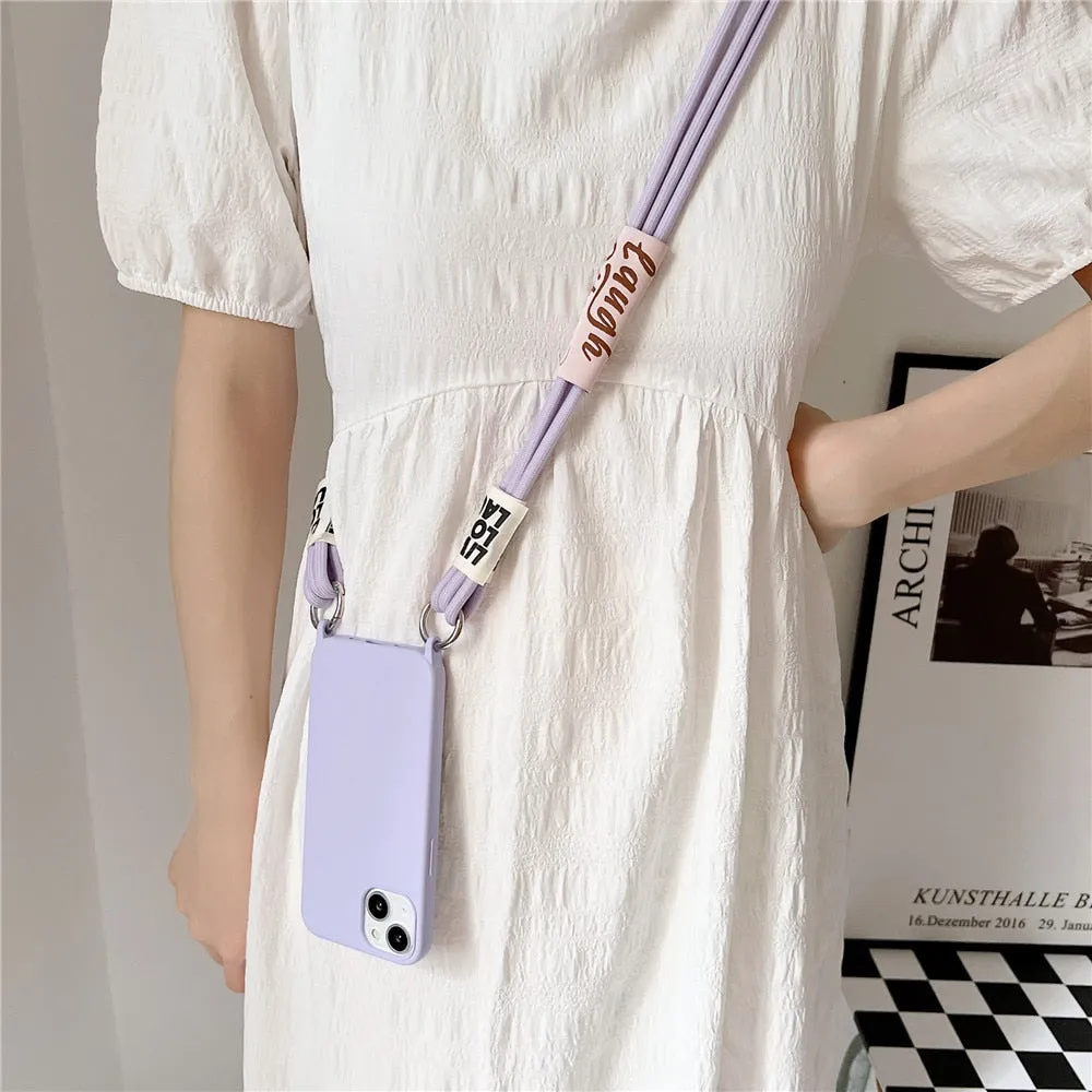 Anymob iPhone Violet Crossbody Lanyard Neck Strap Cord Case Matte Soft Silicone Cover